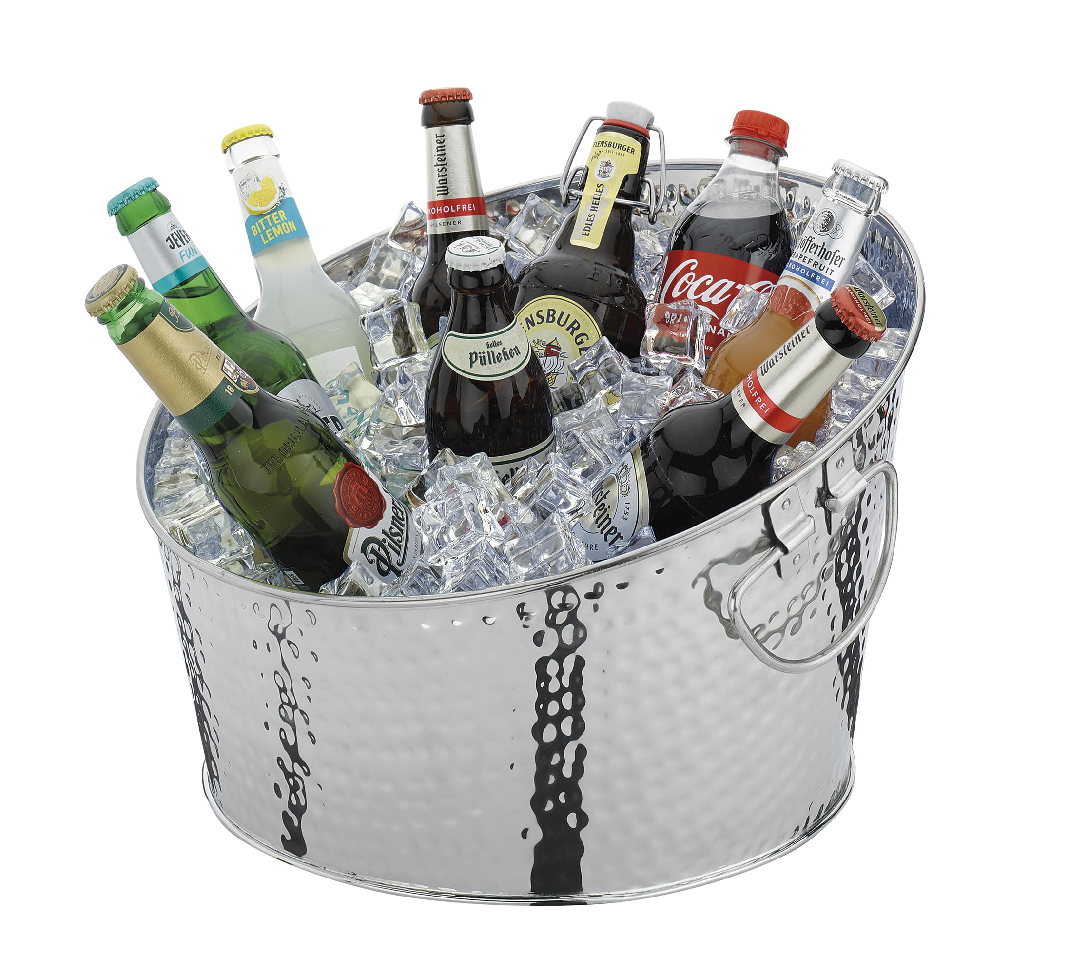 cilio Enfriador de bebidas | enfriador de botellas de metal | aspecto martillado | con 2 asas | recipiente refrigerador para vino, champán, cerveza, botellas y latas | cubo de hielo | altura: 25 cm,
