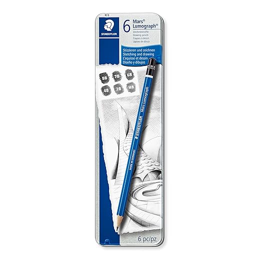 Staedtler Mars Lumograph Soft Pencil Set, Tin of 6 (8B–HB)