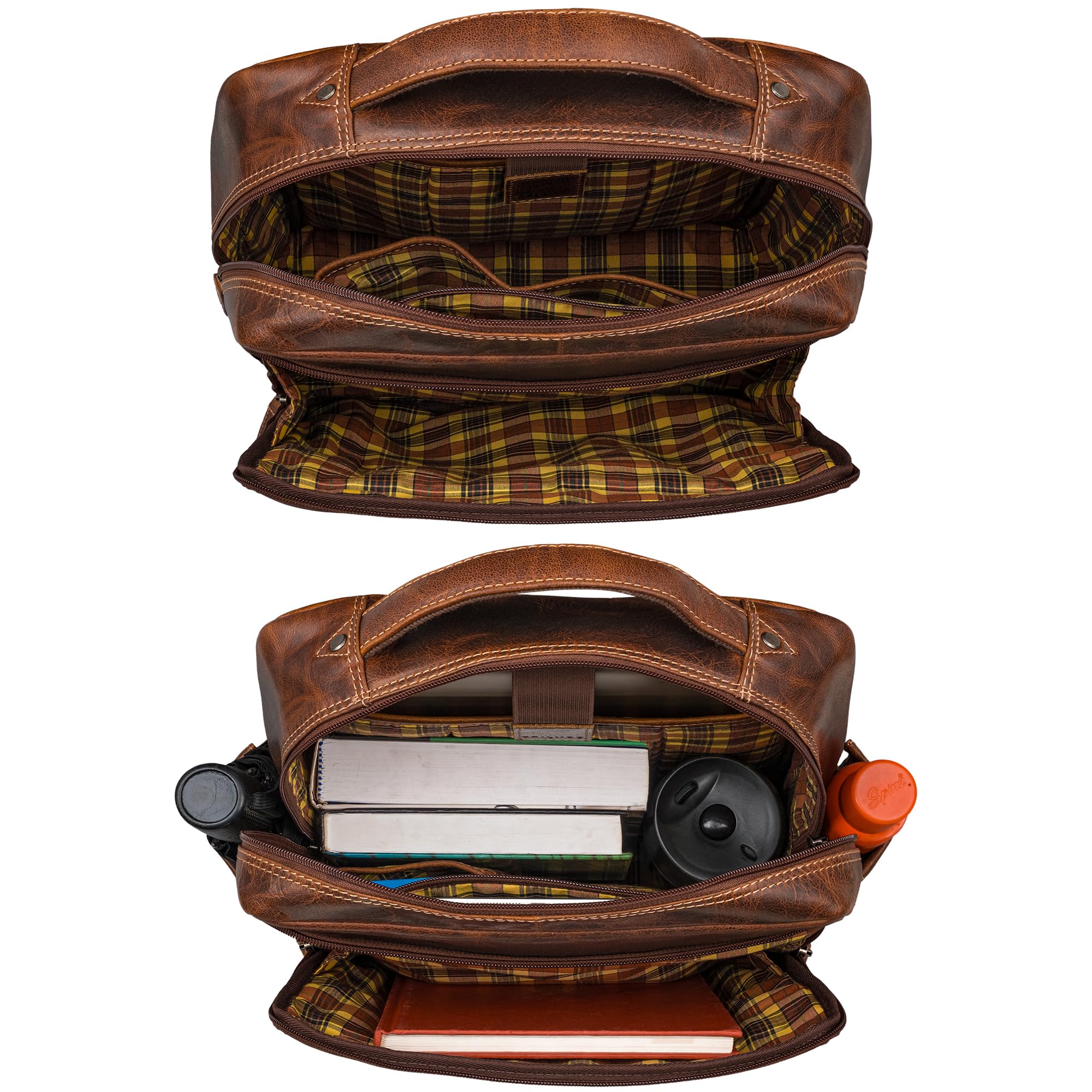 STILORD Aldo Mochila Cuero Genuino - Mochila de Piel Hombre y Mujer con Compartimento para Laptop de 15-16 Pulgadas - Macuto de Cuero con Sistema de Acoplamiento para Carrito Color:luino - marrón