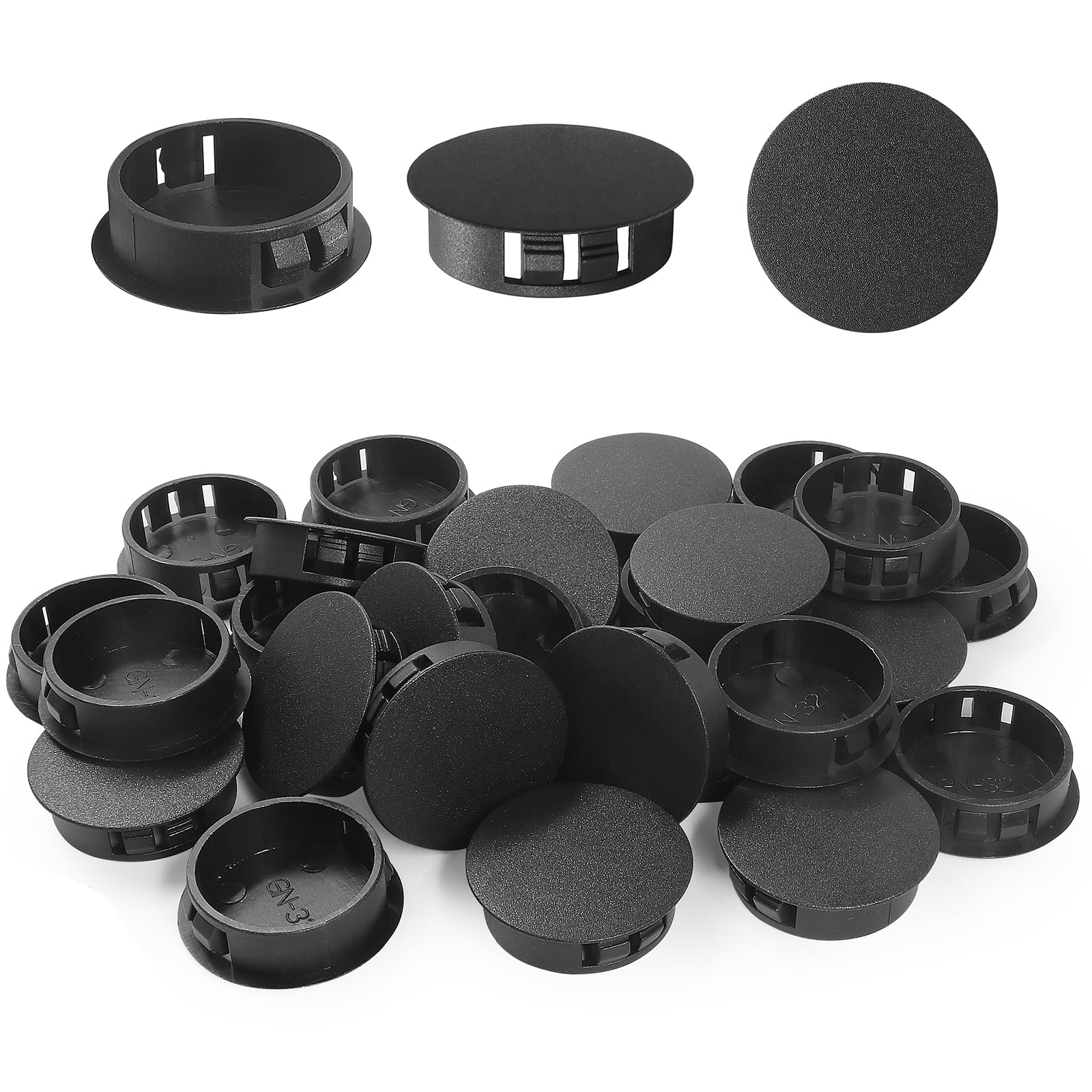 32mm Plastic Hole Plugs - Masendelk Snap-in End Caps - Black - 30pcs