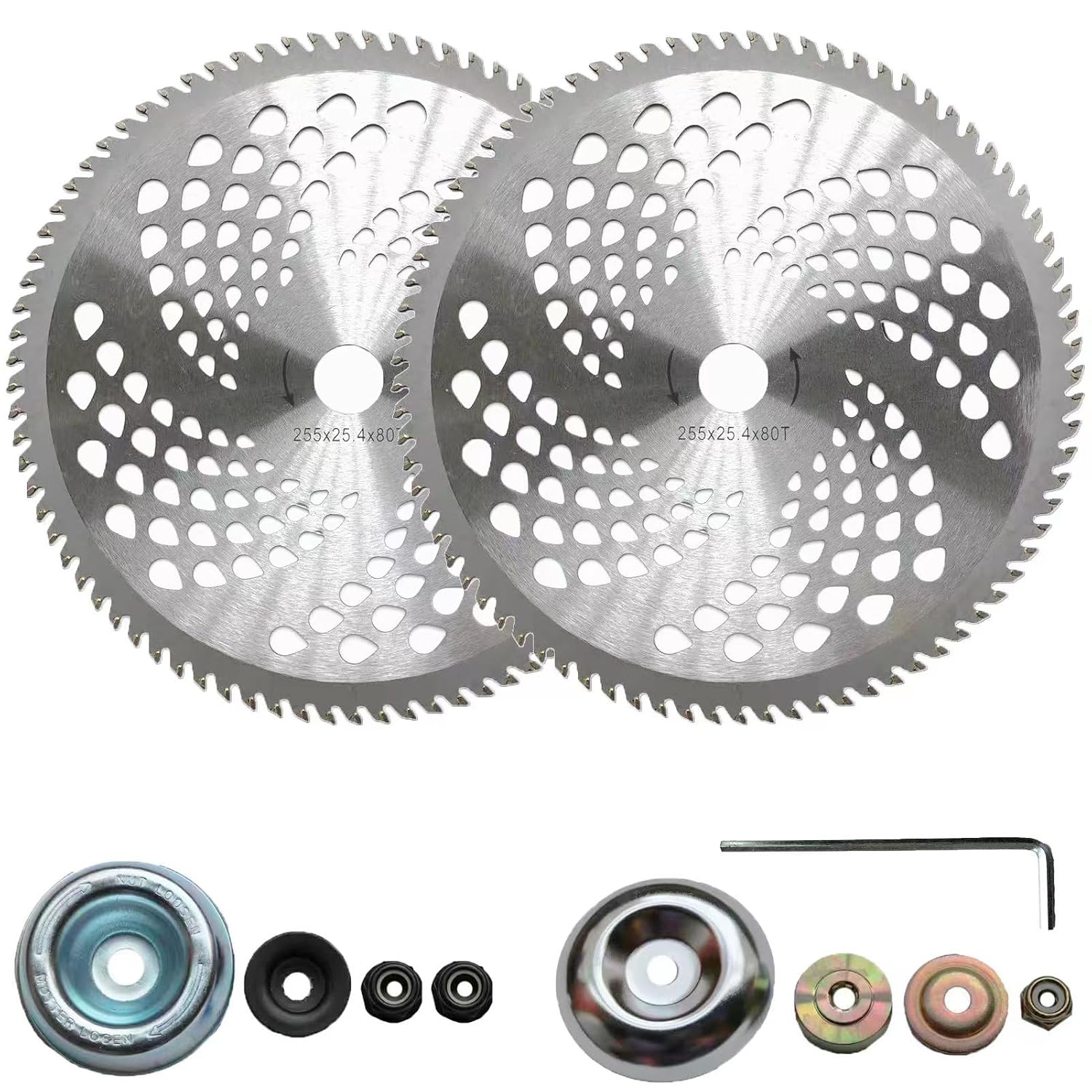 10" x 80T Carbide Tip Brush Cutter Blade 2 Sets, 10-Inch 80 Tooth Stainless Steel Weed Eater Head Circular Trimmer Saw Blades Compatible for Husqvarna, Stihl String Trimmer, Lawnmower