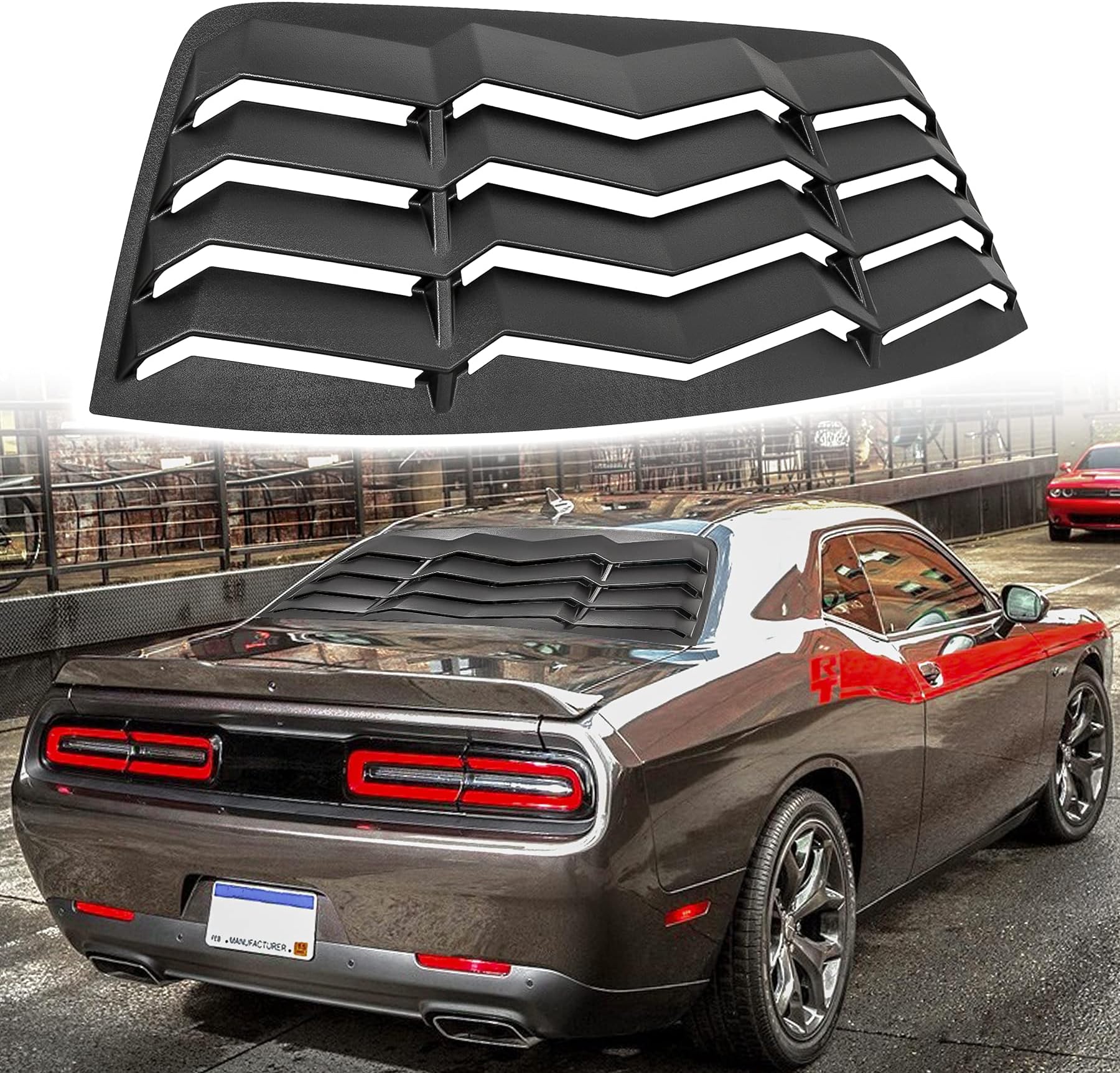 Rear Window Louver, Rear Windshield Sun Shade Cover Compatible with Dodge Challenger 2008-2022 2023 in GT Lambo Style, Matte Black ABS Material, Anti-Peeping and Shade