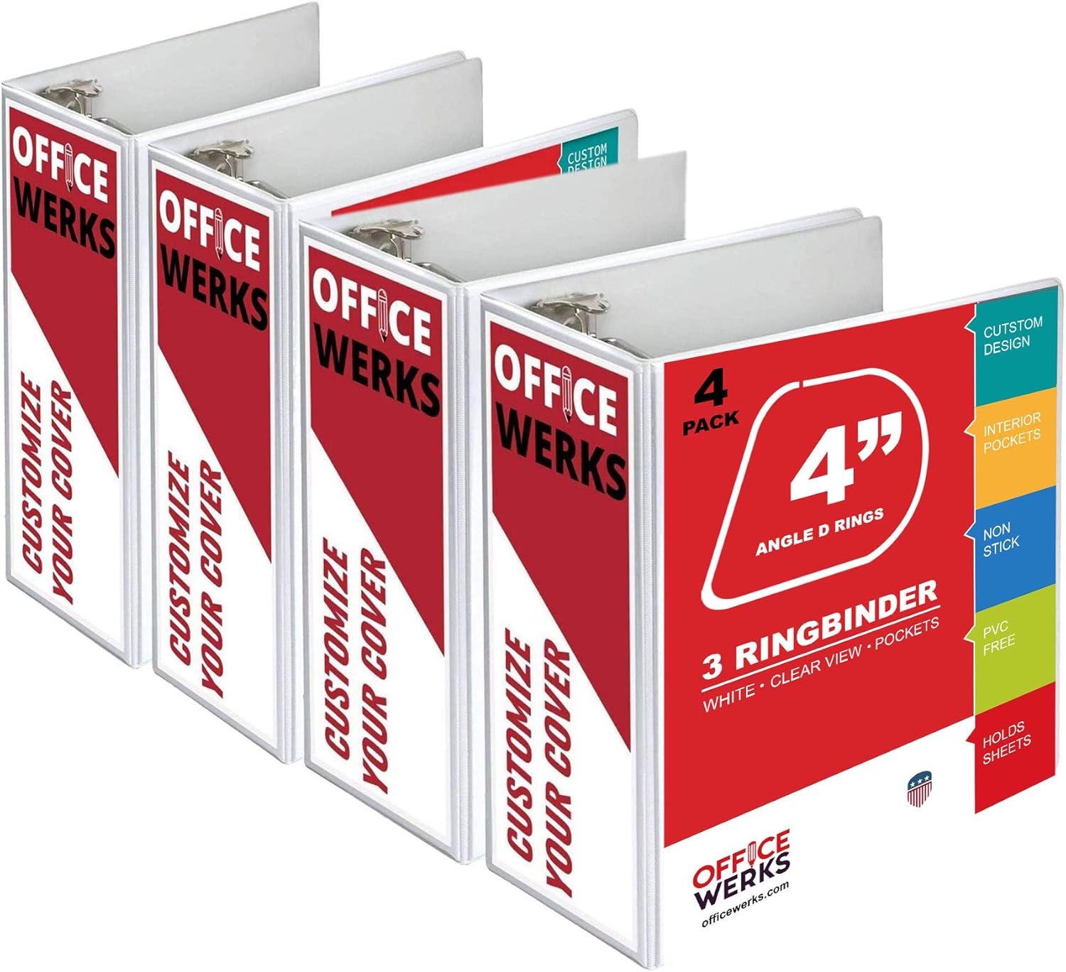 3 Ring Binder, Professional Angle D Ring 4 Inch, Presentation Folder for Standard Pages 8.5 x 11 with Pockets, Crystal Clear View White (4 Pack) 4 Inch (4 Pack) White