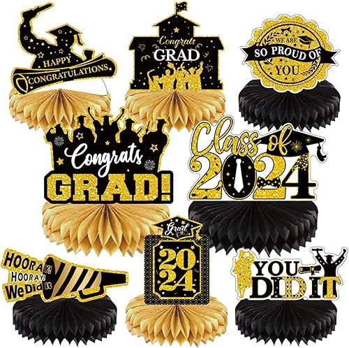 Decoraciones de fiesta de graduación 2024, decoración de fiesta de graduación de clase de 2024, centros de mesa de nido de abeja para mesas,