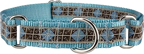 Country Brook Design - Cinta tejida de diamante azul y marrón sobre collar de perro Martingale azul océano, edición limitada, talla L