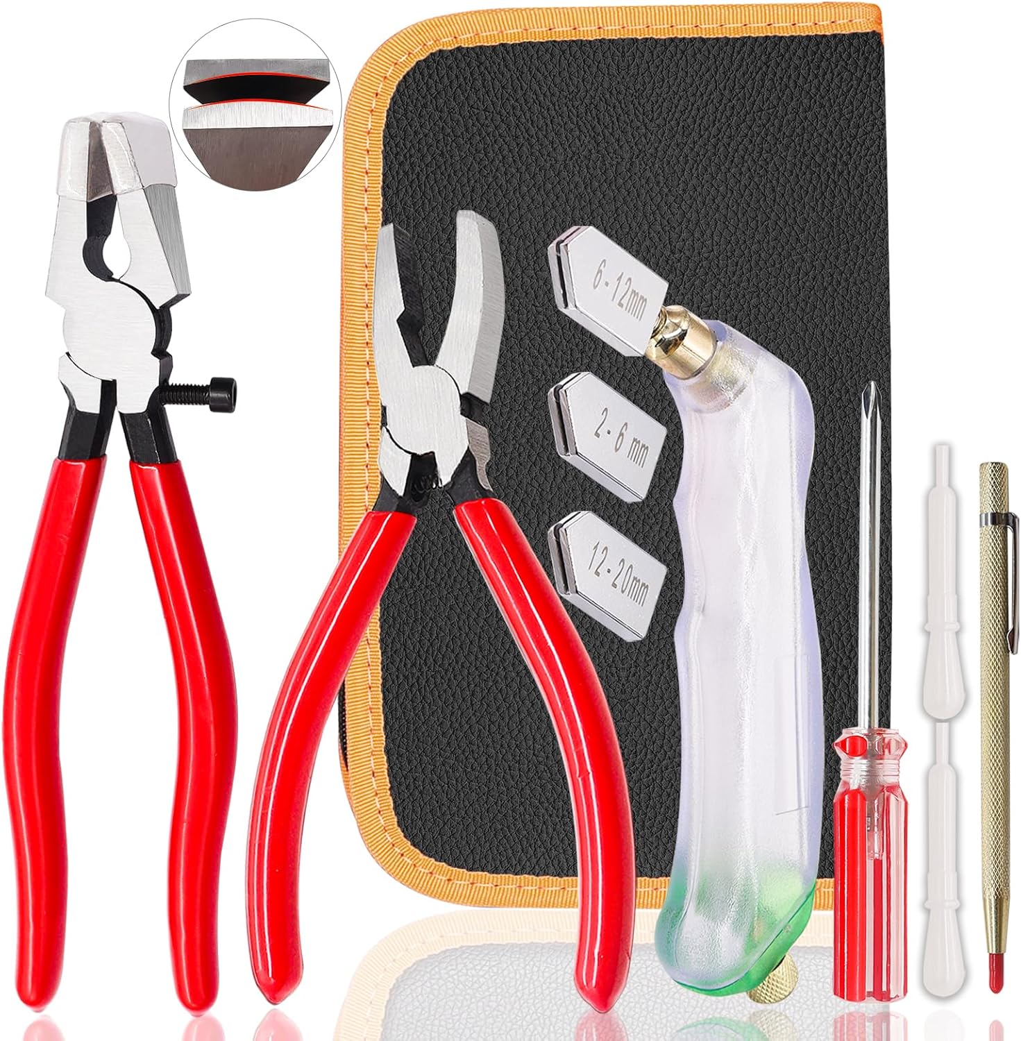 Weideer 10pcs Glass Cutting Tool Kit - Glass Cutter, Running Pliers, Grozer Pliers, Oil Feed, Engraving Pen, Screwdriver
