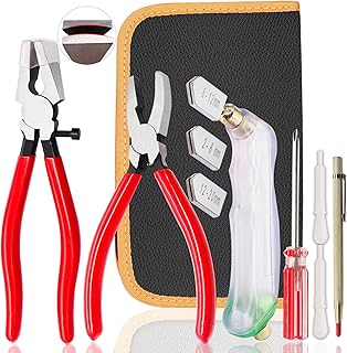 Weideer 10pcs Glass Cutting Tool Kit - Glass Cutter, Running Pliers, Grozer Pliers, Oil Feed, Engraving Pen, Screwdriver