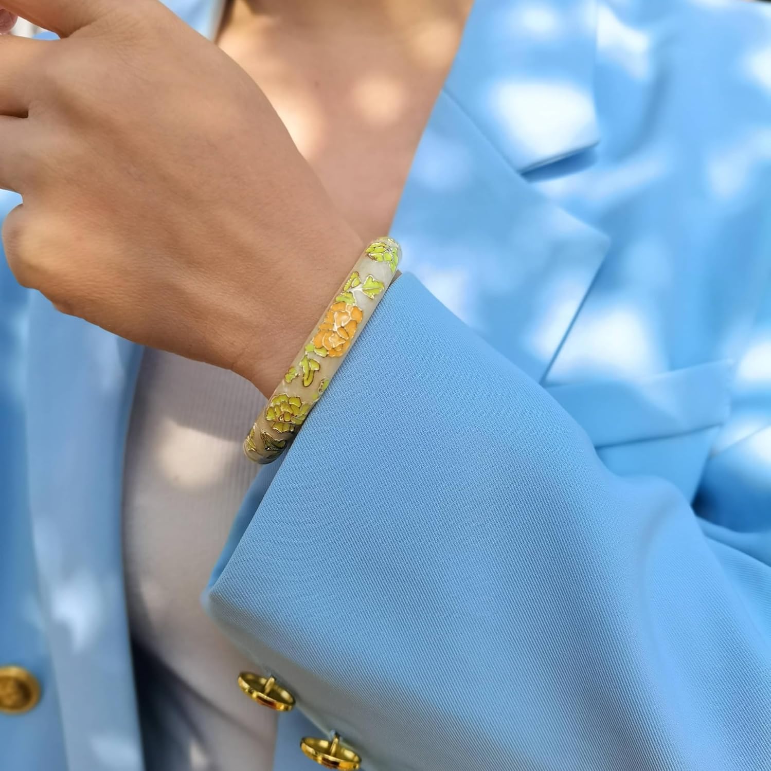 Vintage Flower Cuff Bangles Gold Plated Cloisonne Chinoiserie Peony Floral Elegant Bracelet Gifts For Women - Image 6