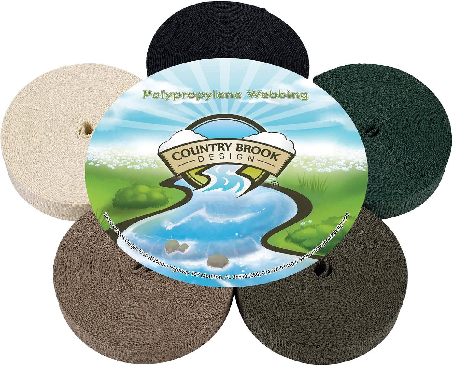 Country Brook Design - Polypro Webbing, 5 Assorted Colors #1 (1 Inch, 25 Yards, 5 Rolls)