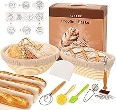 Lorzon Banneton Proofing Basket Set of 2, 10 Inch Round & Oval Cane Bread Proofing Baskets with Sourdough Bread Baking Supplies, Bread Making Kit
