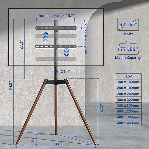 Miniatura 8 de Rfiver Soporte de TV con caballete artístico, altura ajustable y giratorio de 100 para televisores de pantalla plana LCD LED de 32 a 65 pulgadas,