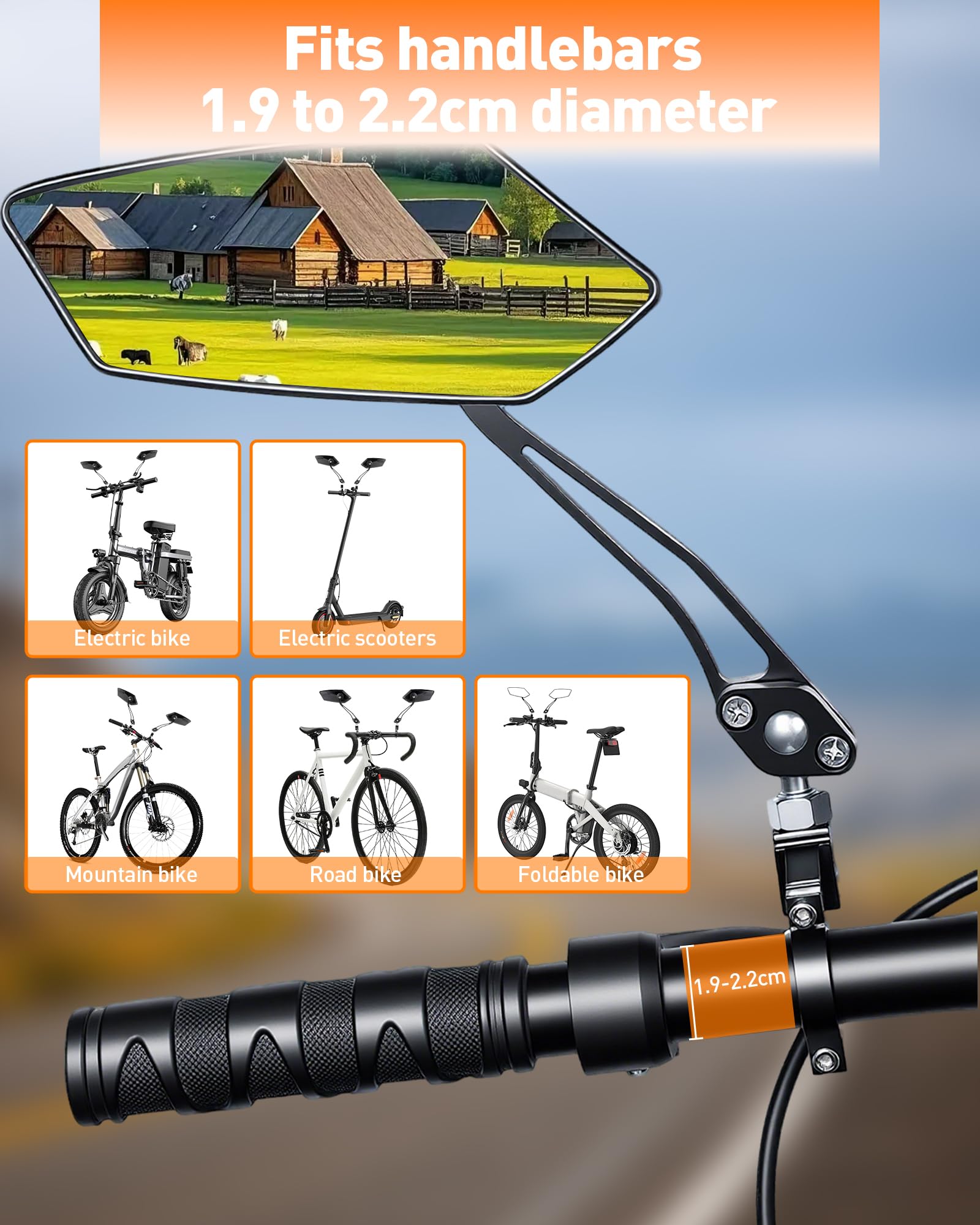 Specchietto retrovisore per bicicletta, 2 pezzi, regolabile a 360°, specchietto retrovisore per bicicletta elettrica, compatibile con manubrio da 22 a 24 mm, facile da montare, con chiave a brugola