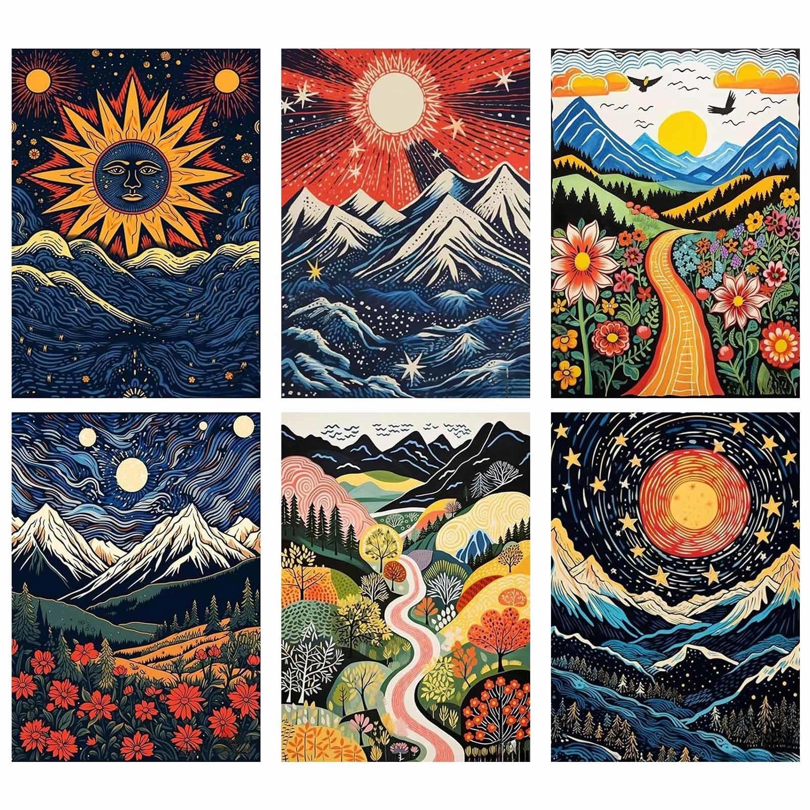 YALKIN 6 Packs Paint by Numbers Kits for Adults, Abstract Painting by Number Kits On Canvas,Without Frame DIY Color Oil Painting Acrylic Paints,Home Wall Decor 25x35CM/9.8x13.8in