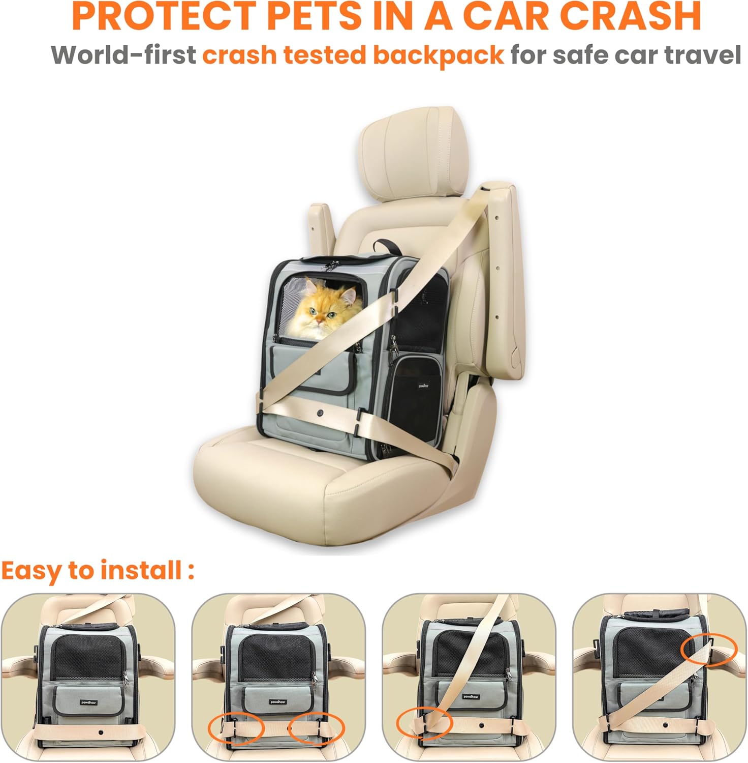 Crash-Tested Multi-Window Cat Backpack Carrier | 2-in-1 Lab-Tested Cat Car Seat & Dog Backpack Carrier | 4 Windows, 4-Side Breathable, Zipper Locks, Foldable | Perfect for Hiking & Pet Car Travel.