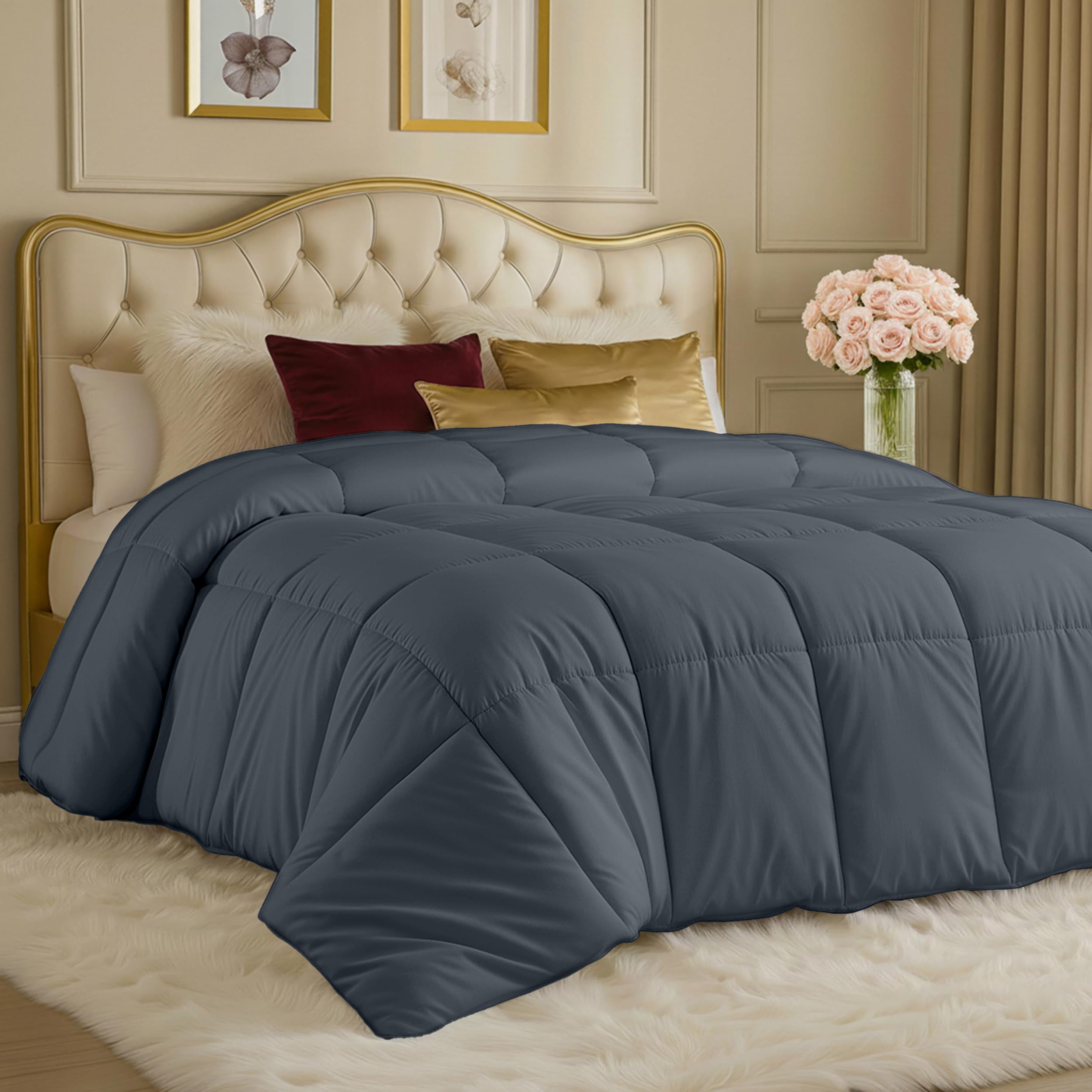 Utopia Bedding Comforters Queen Size, All Season Duvet Insert, Down Alternative Box Stitched Bed Comforter with Corner Tabs, Machine Washable (Grey)