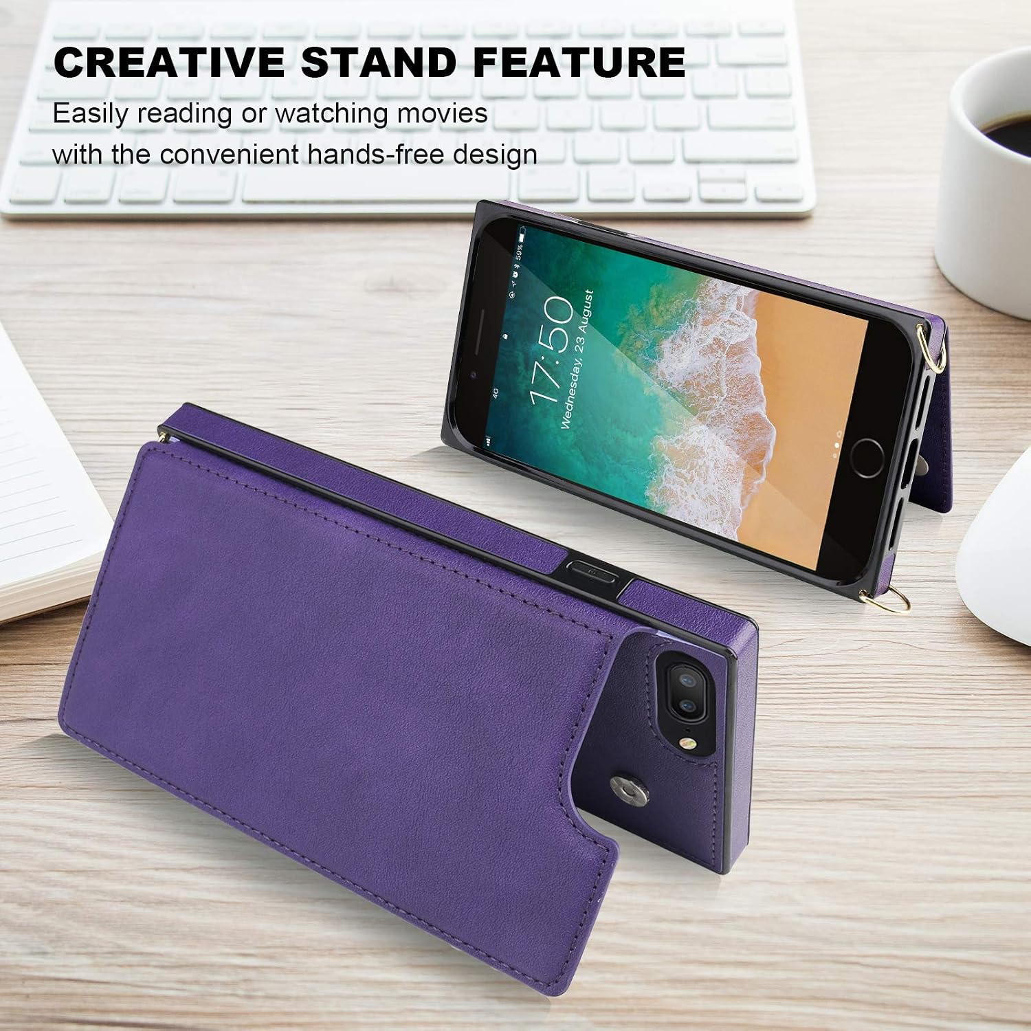 Bocasal Crossbody Wallet Case for iPhone 7 Plus/8 Plus Credit Card Holder PU Leather Kickstand Shockproof Detachable Cross Body Strap Lanyard Magnetic Closure 5.5 inch(Purple)