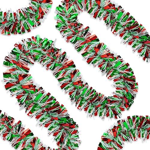 Guirnalda de oropel de Navidad de 65.6 pies, colorida guirnalda metálica de Navidad para colgar en el techo, para árbol de Navidad, vacaciones,