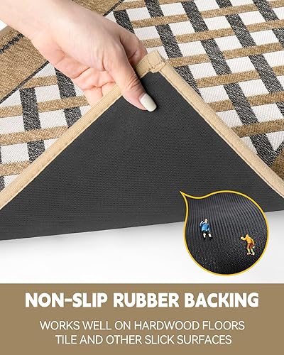 Miniatura 4 de Tapetes antideslizantes para suelo de cocina, lavable a máquina, a cuadros, lavables para una cocina elegante y cómoda (marrón a cuadros, 20