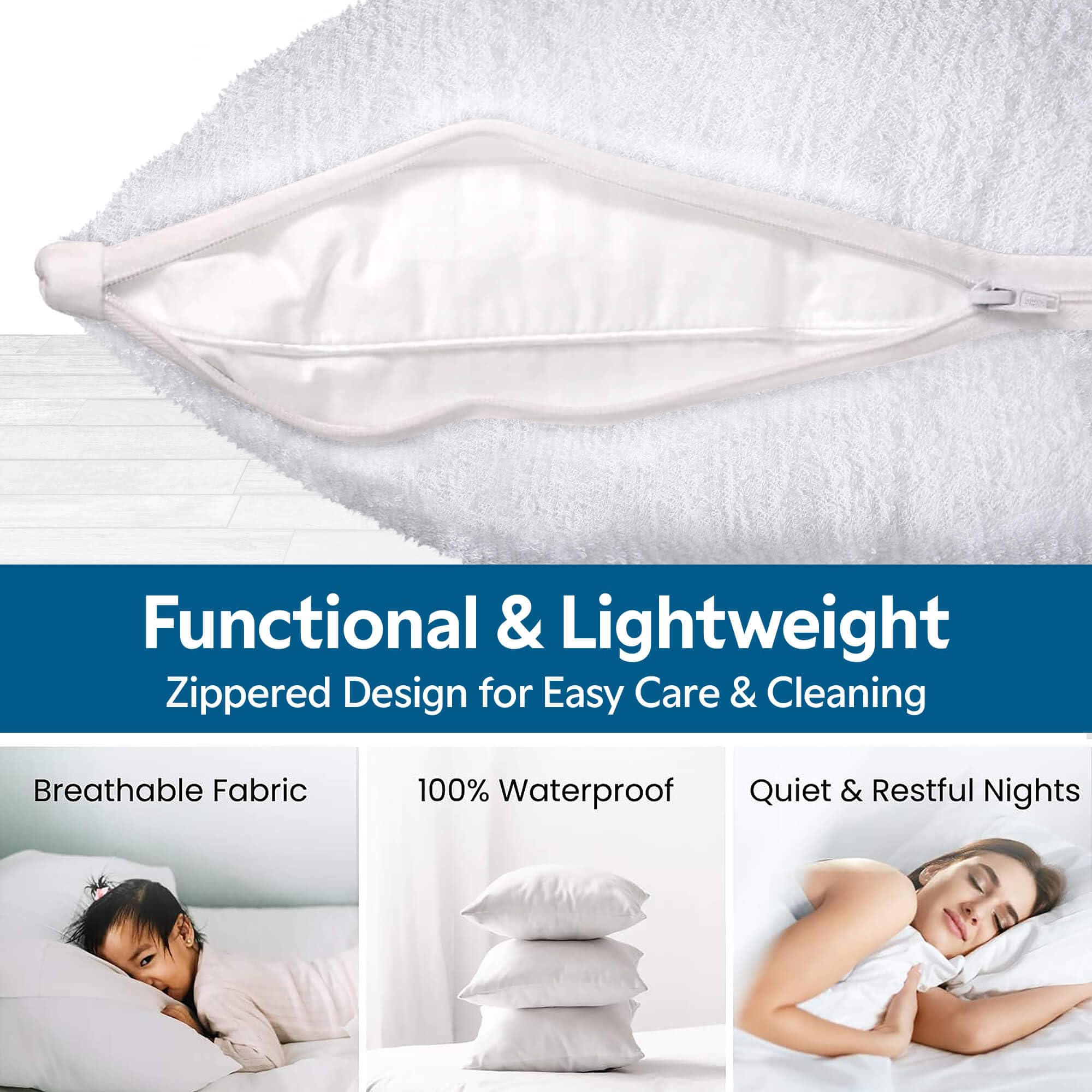 Guardmax Funda de almohada impermeable de algodón de rizo, tamaño estándar, con cremallera, 4 unidades, hipoalergénica, protege de chinches, ácaros del polvo y derrames de líquidos