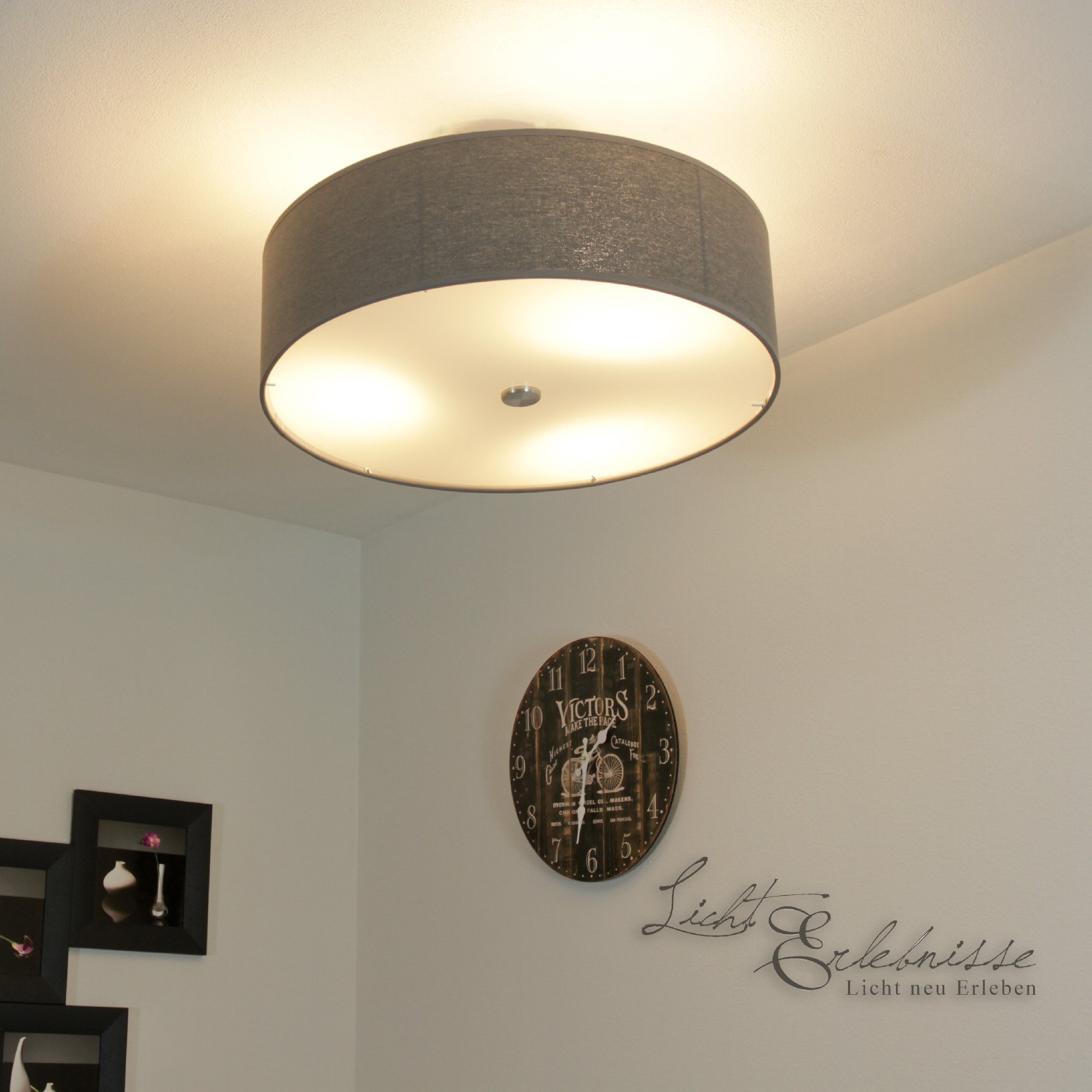 Licht-Erlebnisse Deckenlampe groß E27 je max. 60W 230V Deckenleuchte modern Stoffschirm Wohnzimmer Beleuchtung Lampe Küche Schlafzimmer