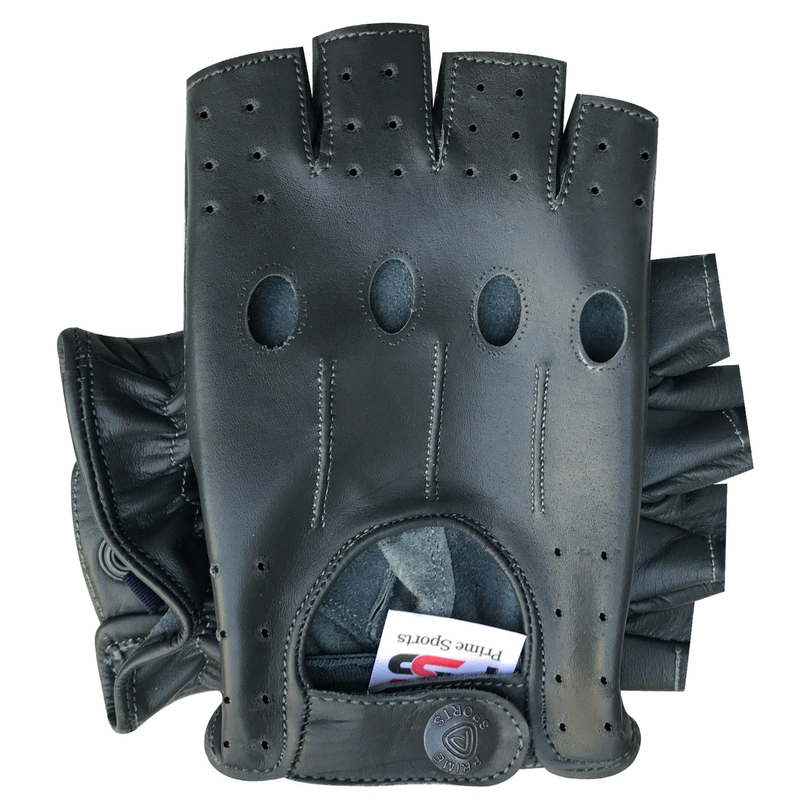 Prime Leather Men's Grey Fingerless Half-Finger Premium Driving/Cycling/Motorcycle Gloves In Real Leather 309, Gris Éléphant, One Size