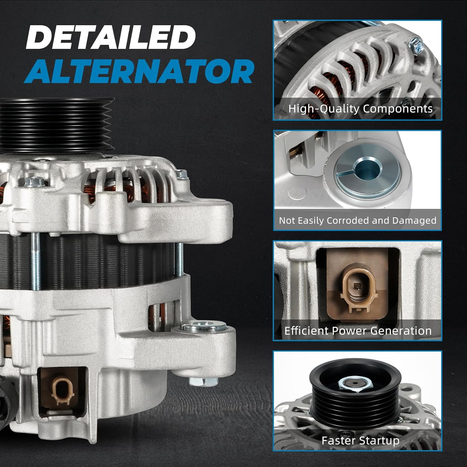 11537N High Output Alternator 95A Compatible with 2012-2015 Honda Civic,2016-2018 Honda HR-V 1.8L,6-Groove Pulley Clockwise,Replacement OE 31100-R1A-A01