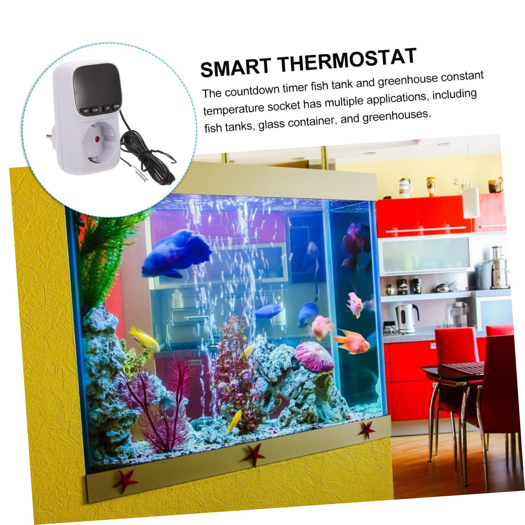 LABRIMP Enchufe Termostato Plástico con Control Inteligente de Temperatura Temporizador Protección contra Sobrecarga para Acuarios y Invernaderos Voltaje