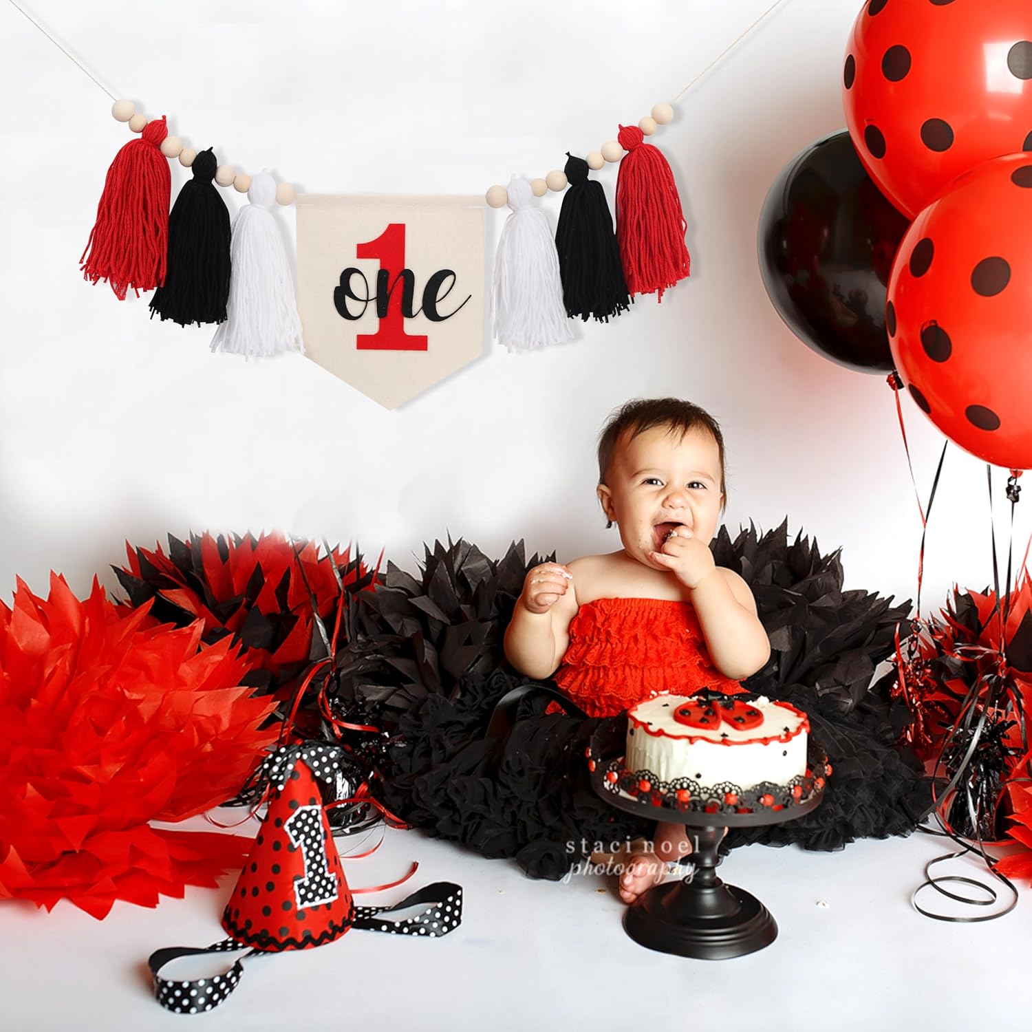 1st Boy High Chair Banner - Blush Pink 1st Girl High Chair Banner,Floral First birthday decor, Wildflower Photo prop,Royal Blue Orange Tassel,First Green Shades Tassel (Red Black) - Image 3