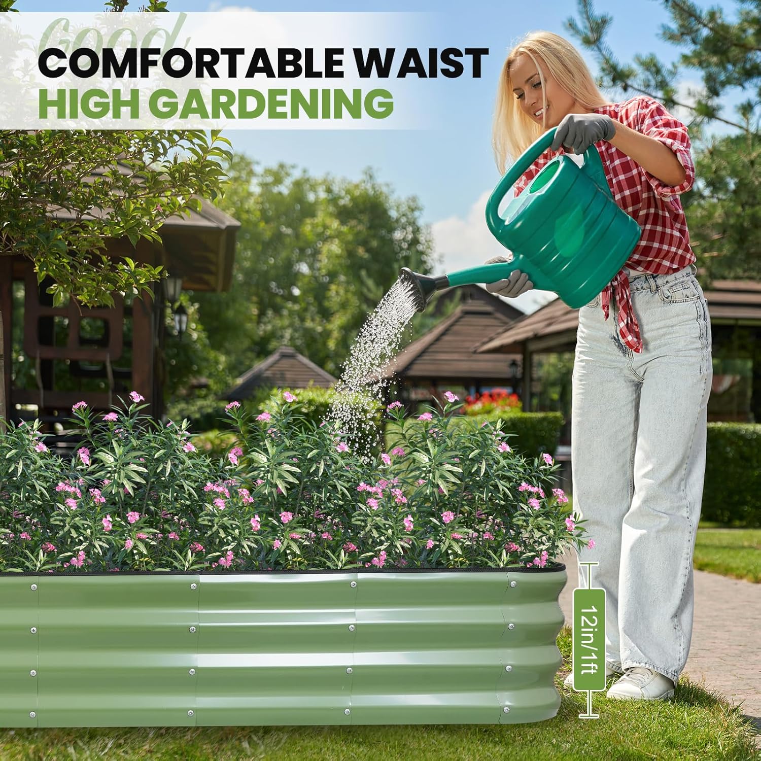5-in-1 Adjustable Raised Garden Bed Kit | Galvanized Planter Boxes for Vegetables, Flowers | 12" Tall, Multiple Sizes (8x2x1ft, 9x1x1ft, 5x5x1ft, 6x4x1ft, 7x3x1ft) | Outdoor Metal Raised Bed, Green