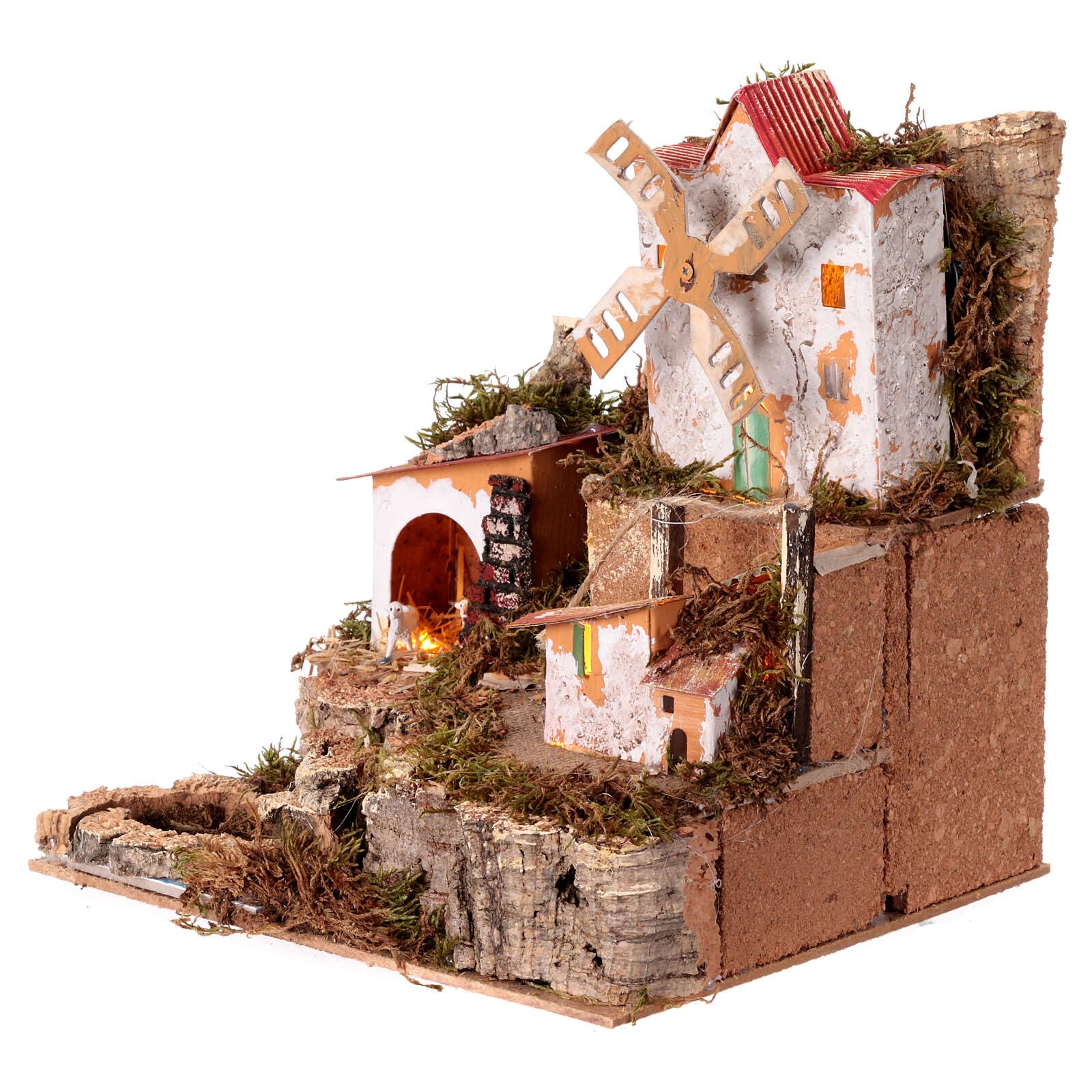Holyart Paisaje con molino de viento eléctrico Belén 4 cm 30x25x25 cm