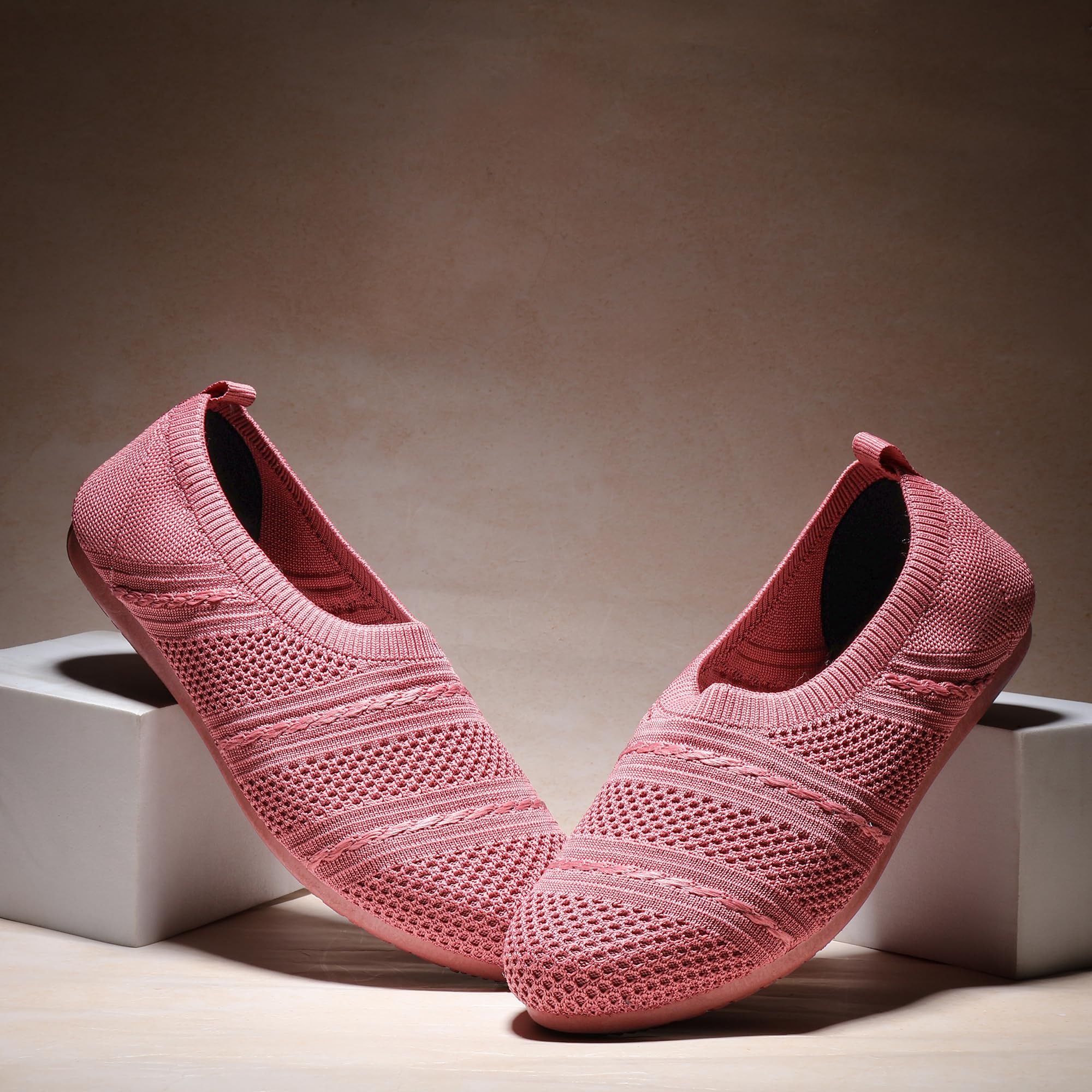 ASIAN ZERI-02 Women’s Knitted Slip-On Casual Shoes | Lightweight, Memory Foam, Flexible & Breathable Footwear for Walking, Travel & Casual Use Peach 2