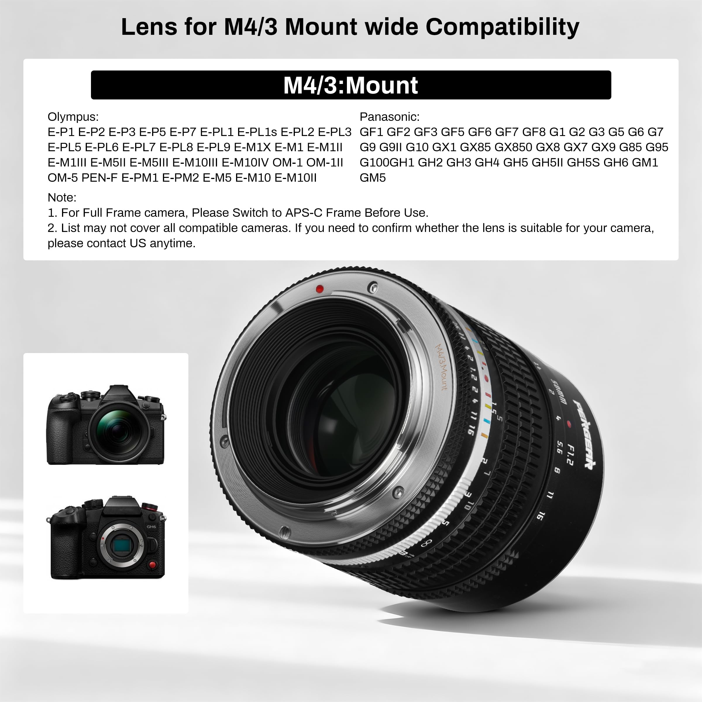 Pergear 50 mm F1.2 APS-C obiettivo a messa a fuoco manuale per fotocamera M43, Luminous Edition F1.2, ampia apertura focale equivalente 75 mm, sistema di apertura DeClick, design compatto retrò (nero)