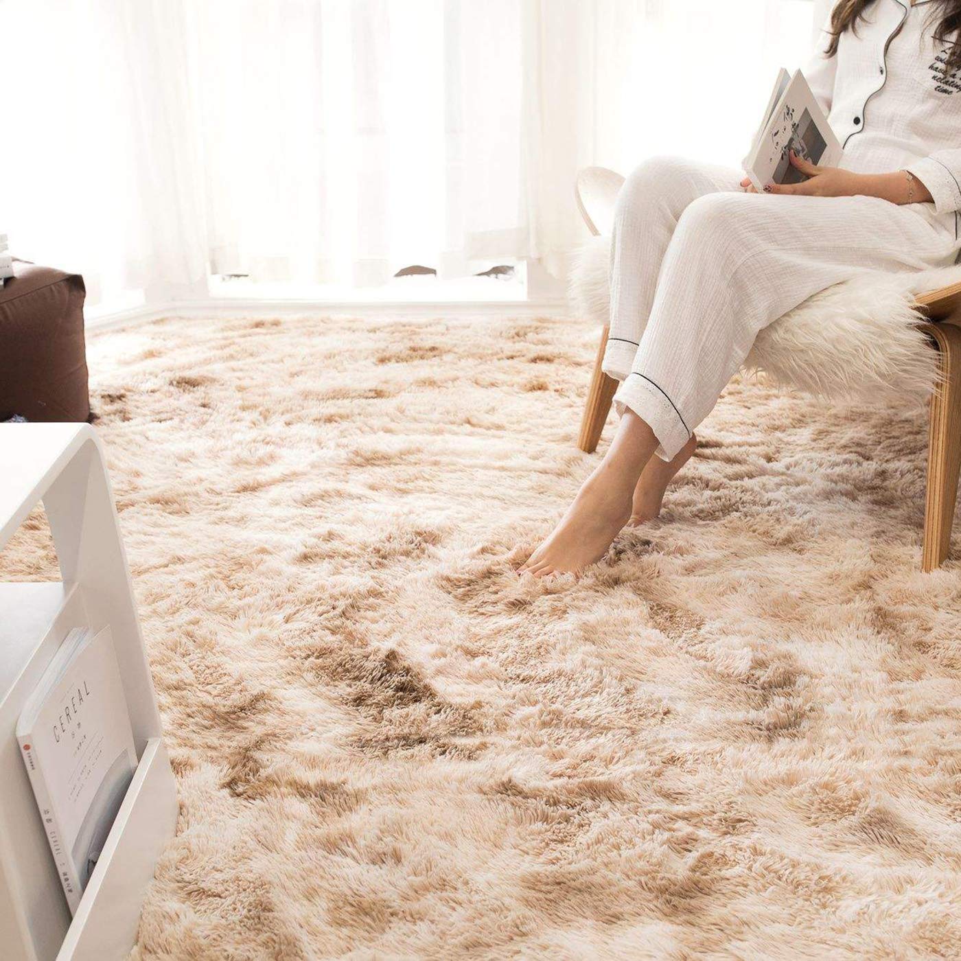 Alfombras esponjosas, suaves y modernas para decorar el hogar, en color caqui, tamaño 5 x 8, mullidas y antideslizantes para el suelo de la sala de estar, dormitorio, habitación infantil 3
