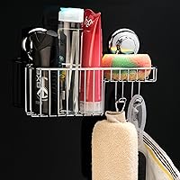 Vista 5 de HASKO Shower Caddy Suction Cup, Shower Shelf with Soap Dish and Hooks Organizer, Suction Bathroom Shelf for Storage, Wall Mounted Basket
