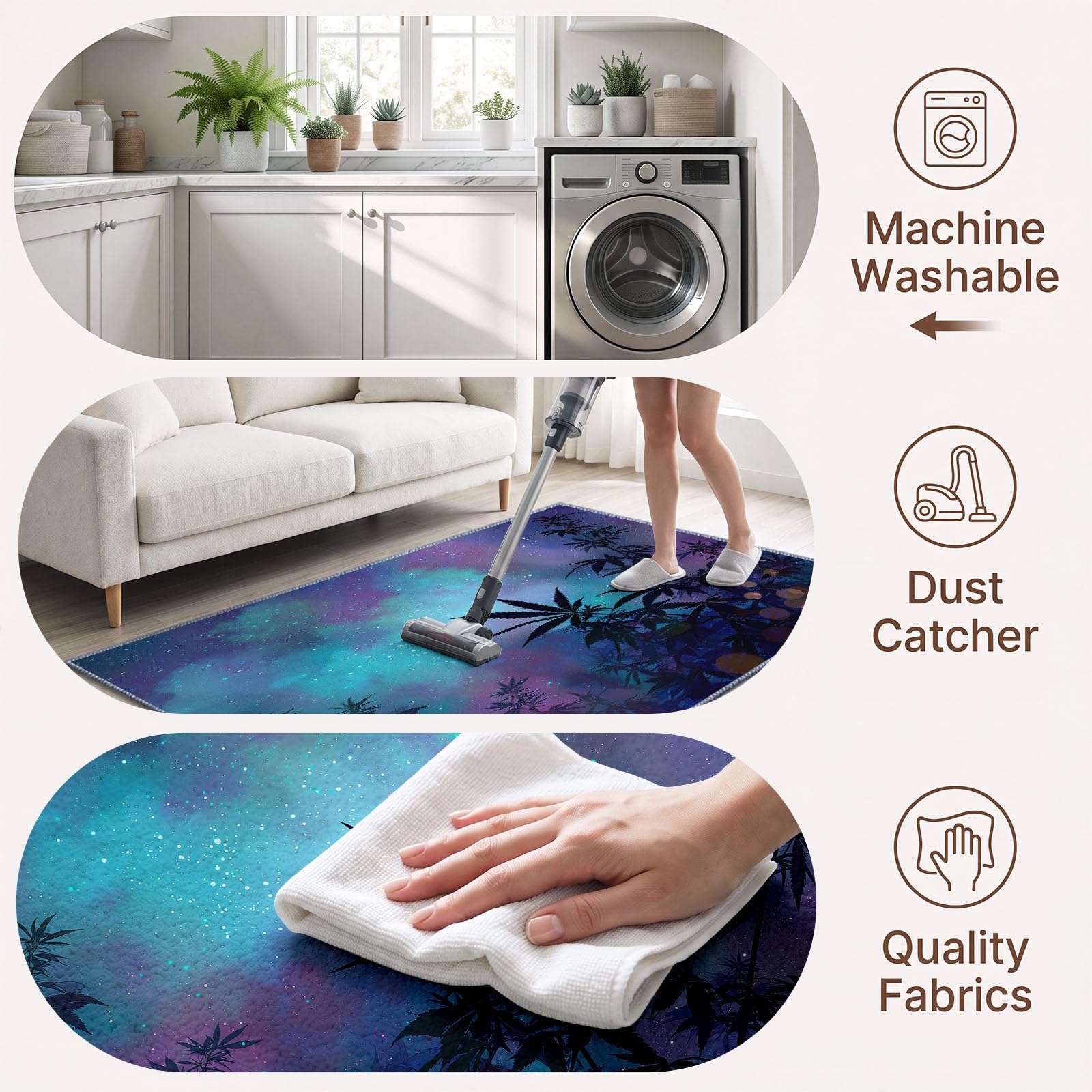 Fantasy Universe - Alfombra para sala de estar, 140 x 200 cm, diseño de hojas de cielo estrellado, lavable a máquina, alfombra para dormitorio, suave, pelo corto, antideslizante, alfombra clásica para