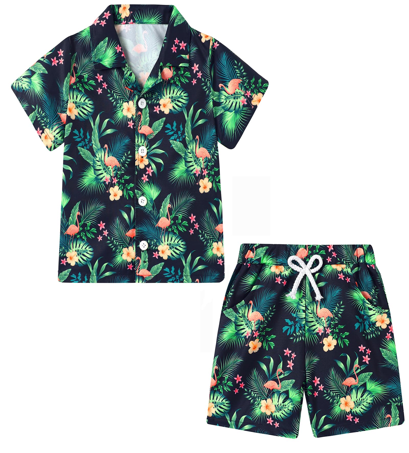 ZOEREA Conjunto Hawaii para niños, conjunto de 2 piezas camisa + pantalón corto, camisa de playa con botones + pantalón corto para niños 4–10 años