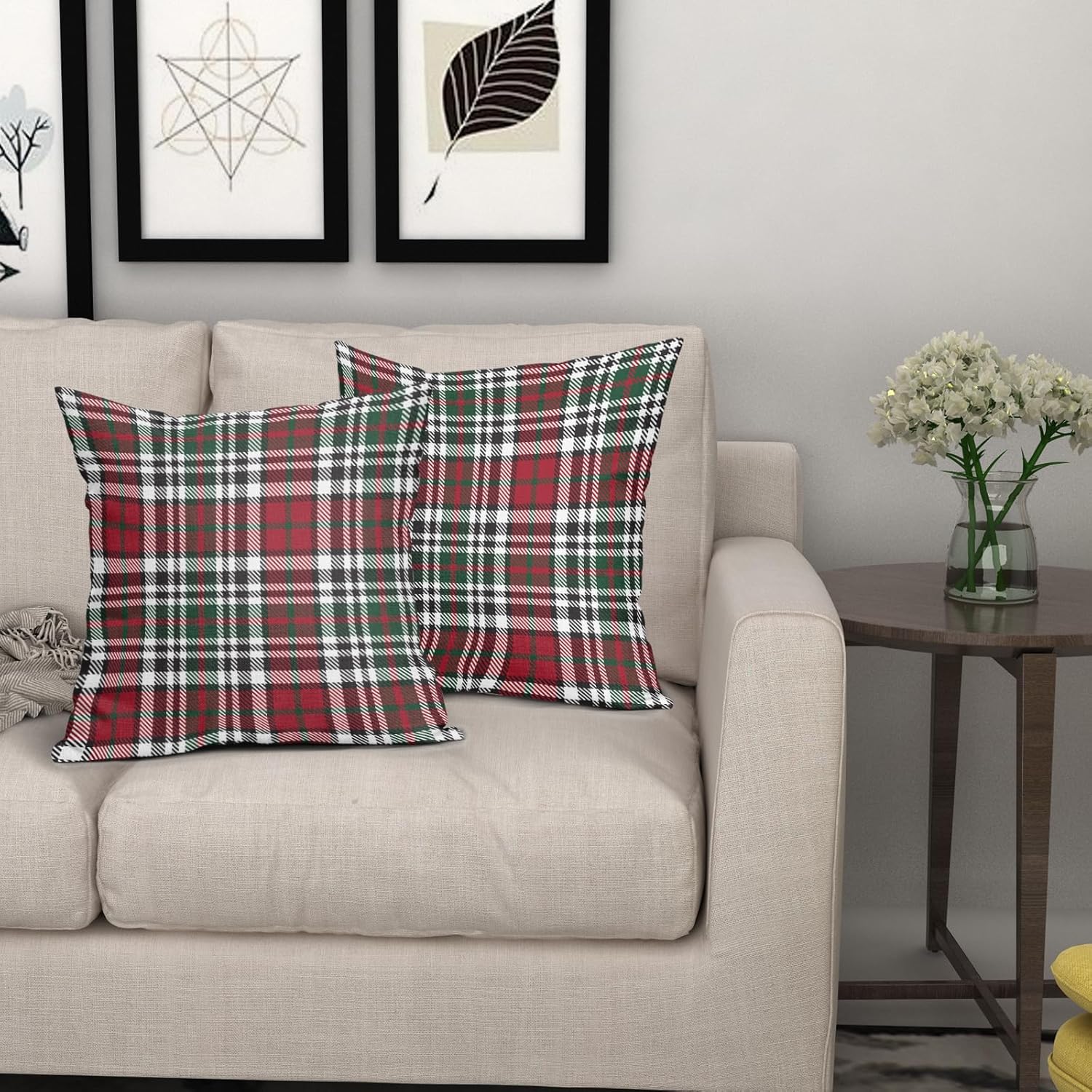 Christmas Tartan Pillow Covers 22x22 Set of 2 Red Green Plaid Print Decorative Outdoor Xmas Throw Pillow Cases Rustic Holiday Decoration Farmhouse Sofa Couch Cushion Cover Bed Decor