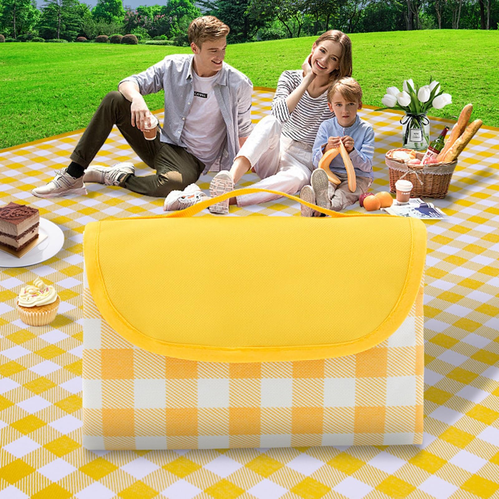 Bardzo duży wodoodporny koc piknikowy 200 x 300 cm – odporna na piasek mata plażowa gruba podstawa z PCW, odporna na rozdarcie, przenośna i łatwa do czyszczenia, składa się do 32 x 20 cm, do mokrej