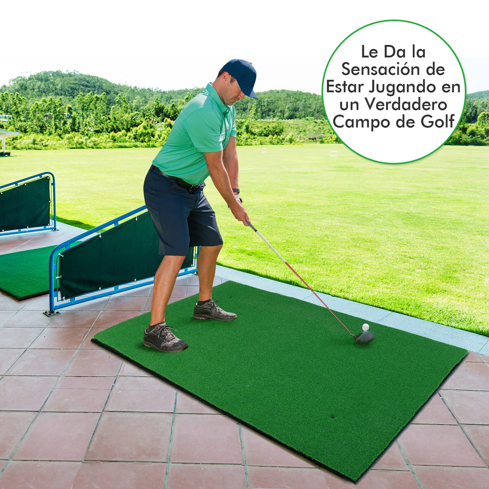 COSTWAY Tapete de Golf 1,5 x 1 m, Alfombrilla con Césped Sintético 12mm y 2 Posiciones para tee, 3 Camisetas de Goma, Alfombra de Práctica de Golf Uso Interno y Externo