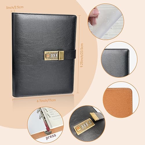 Miniatura 3 de BTSFTOGET Libro de contraseñas con cerradura con pestañas alfabéticas, 302 páginas vintage de poliuretano negro de tapa dura, organizador de