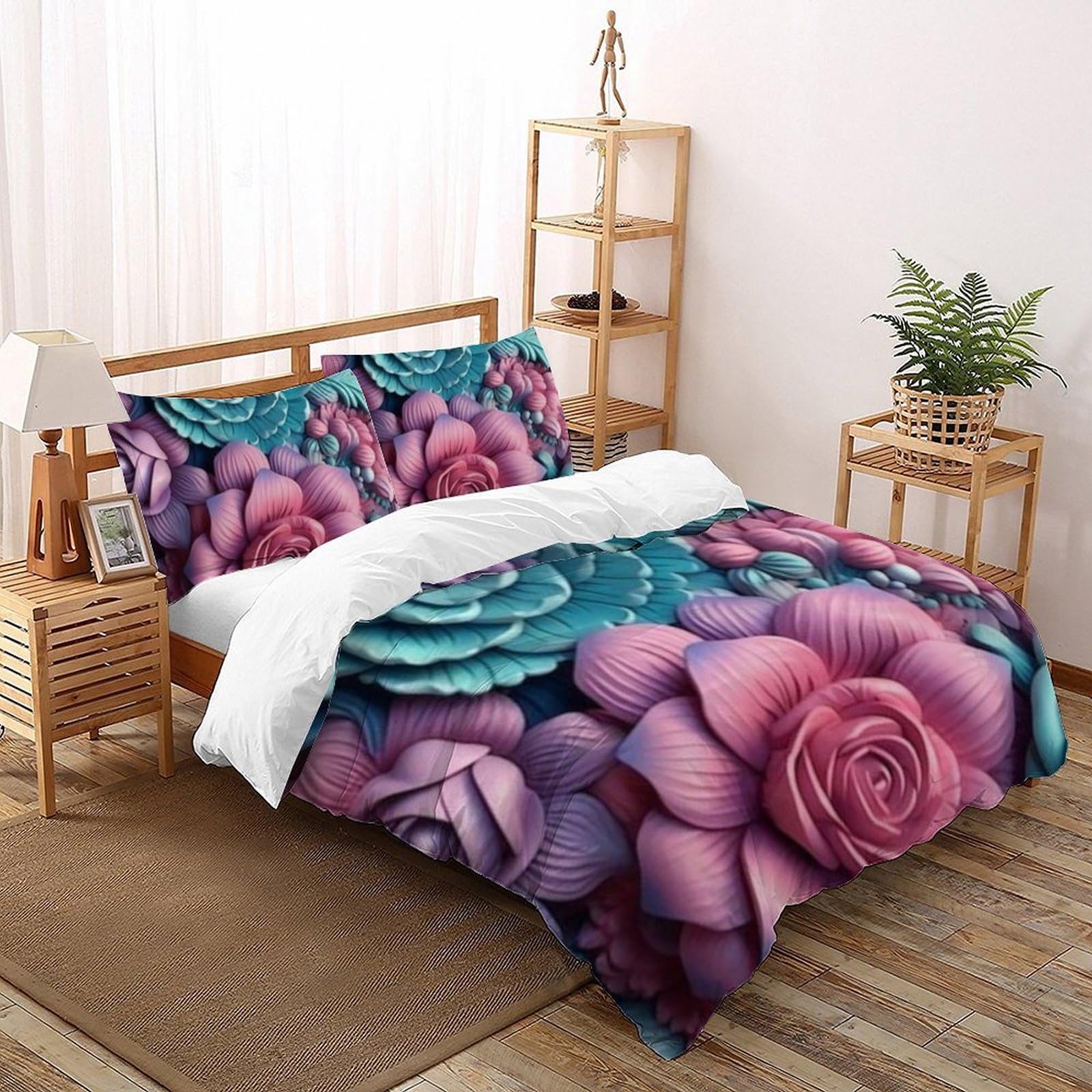 Housse de couette plantes vertes et fleurs imprimé 3D haut de gamme