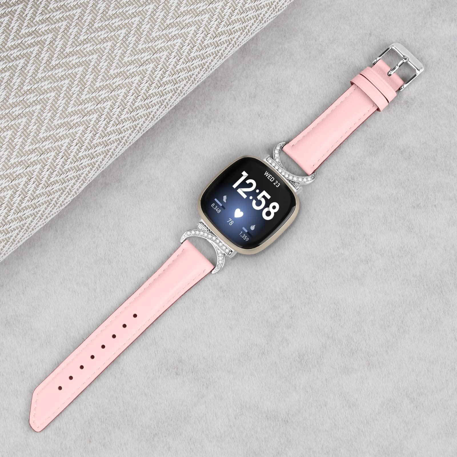 Skórzane paski pasują do Fitbit Versa 4 Versa 3, skórzane i metalowe, zamienne paski do zegarków, opaski na rękę, bransoletka, akcesoria do smartwatcha Fitbit Sense / Fitbit Sense 2, morelowe