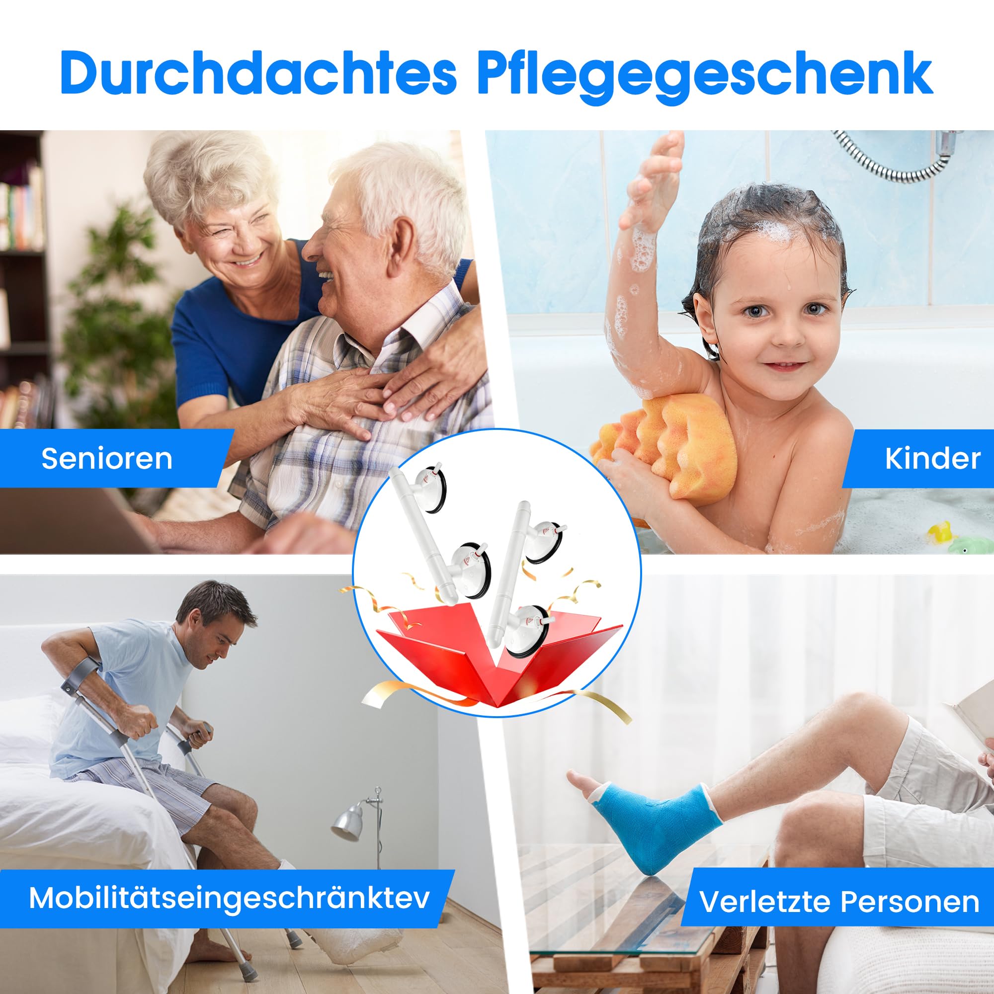 36,8 cm verbesserter Saug-Duschhaltegriff, tragbarer Sauggriff für Badewanne mit hoher Haltekraft und schneller Demontage für Badezimmer, 2 Stück