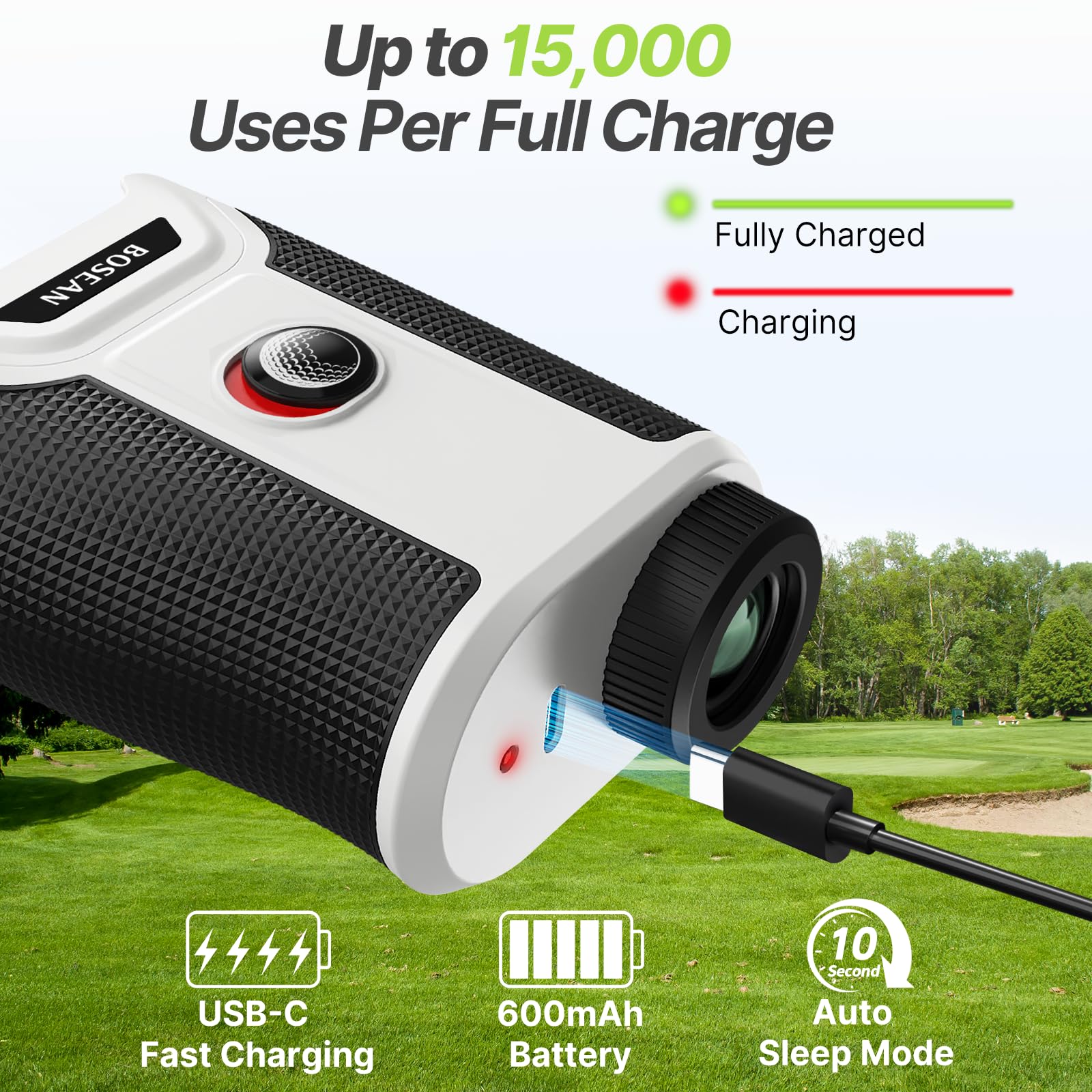 Buscador de rango de golf de 1200 yardas con pendiente de encendido/apagado, vibración de bloqueo de pin, tira magnética y aumento de 7x, pantalla transparente de alta definición, telémetro de golf