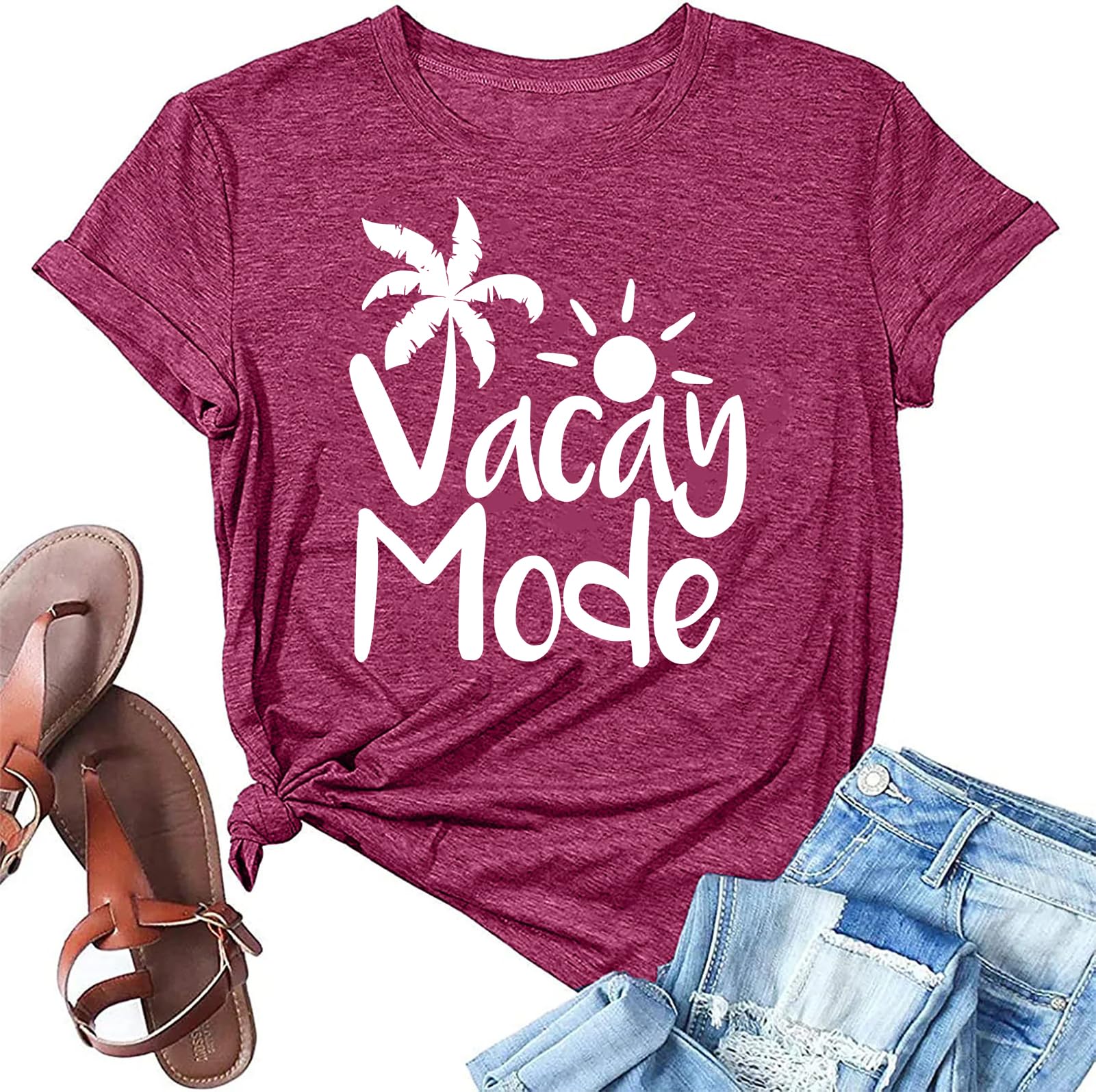 Womens Sunshine Beach T Shirt Short Sleeve Summer Graphic Tees Funny Casual Shirt Loose Fit Tee Blouses Tops