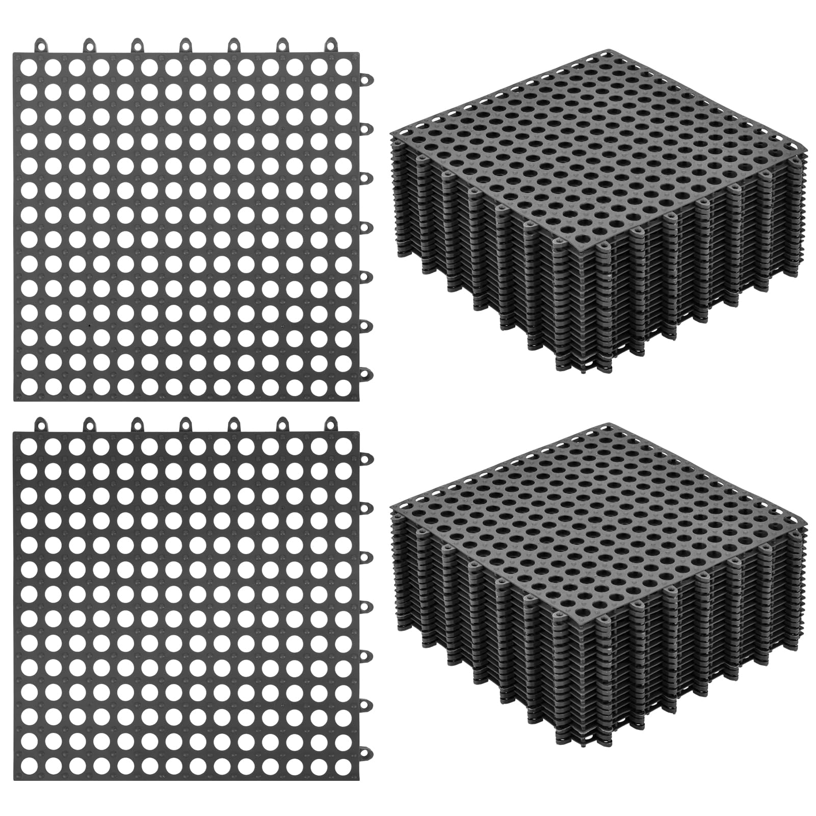 50 PCS Drainage Interlocking Tiles Bulk 11.8'' x 11.8'' Modular Interlocking Cushion Non Slip TPE Pool Deck Drain Mats with Drain Holes Splicing Garage Floor Tiles for Bathroom Kitchen Patio Pool Deck
