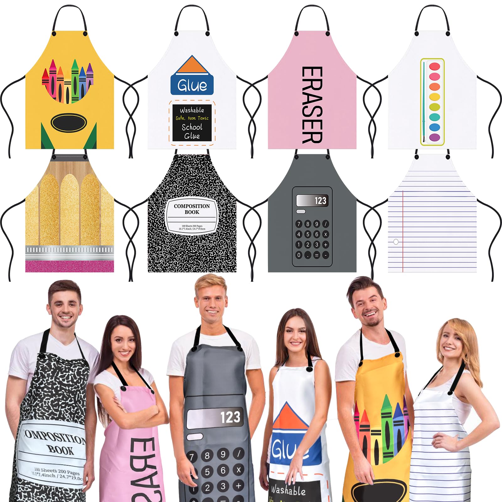 8 Pcs Group Halloween Costumes for Teachers Apron Costume for Fancy Dress Outfit Halloween Cosplay Dress up