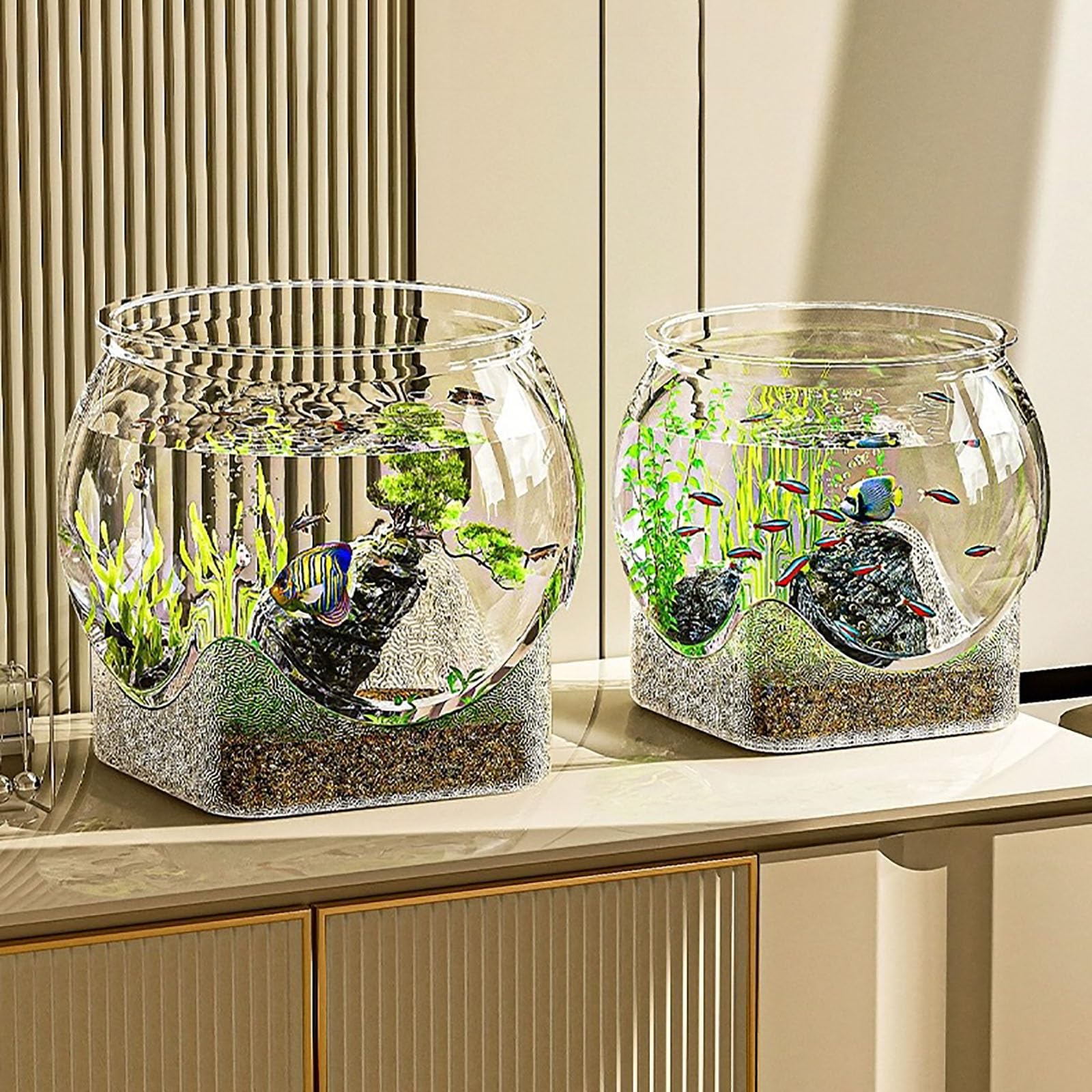 Aquarium Rond, Bol À Poisson Rouge Clair,Réservoir De Poissons D’Aquarium Clair,Rouge Mini Aquarium,Aquarium De Bureau, Décoration Intérieure(Medium)