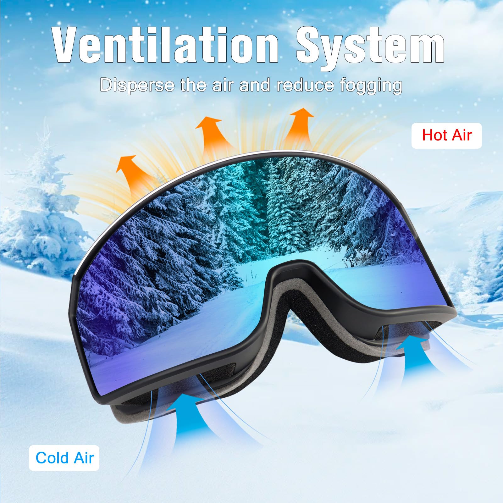 Lunettes de ski OTG pour homme et femme, anti-buée, protection UV, lunettes de planche à neige, ski et motoneige pour adultes et jeunes