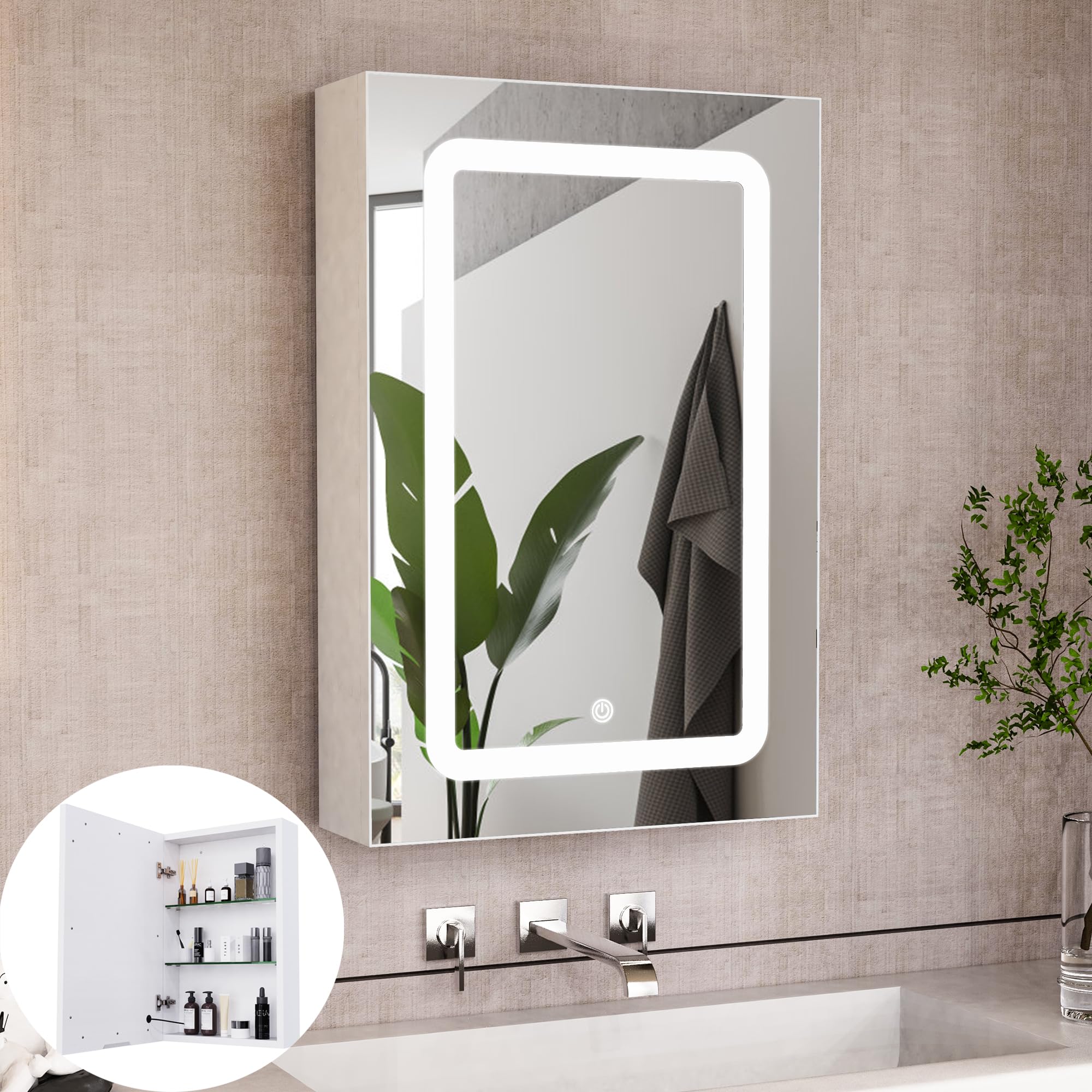 Szafka łazienkowa z lustrem i LED, szafka z lustrem, szafka z lustrem na aptekę z regulowaną półką, regulowana temperatura barwowa (50x70x14 cm)